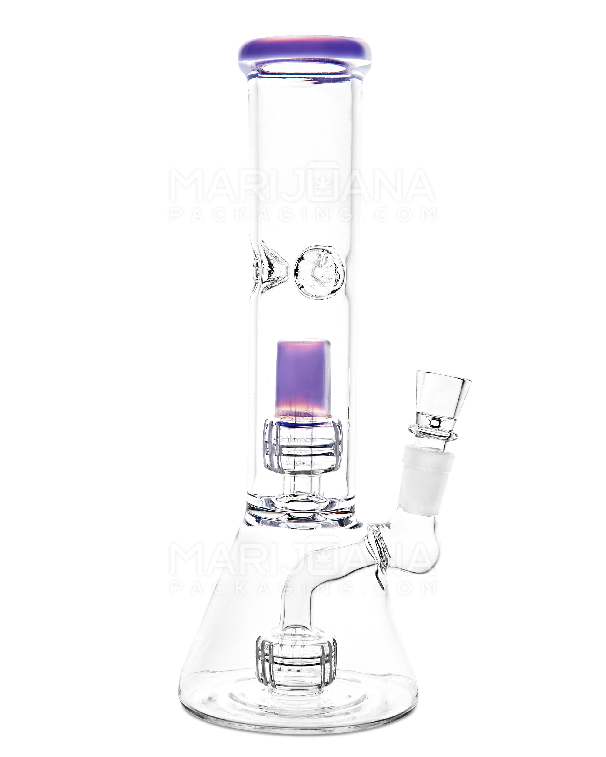 Double Chamber | Straight Neck Showerhead Perc Glass Beaker Water Pipe w/ Ice Catcher | 8.5in Tall - 14mm Bowl - Purple - 1