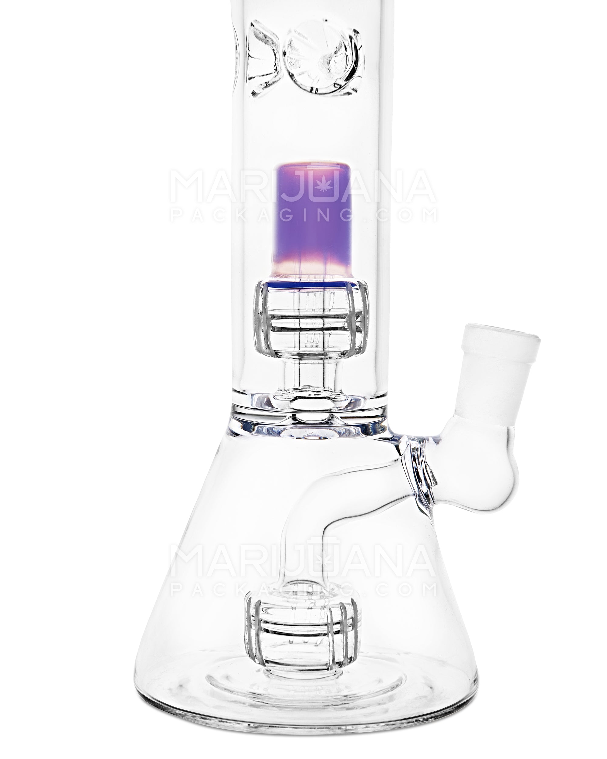 Double Chamber | Straight Neck Showerhead Perc Glass Beaker Water Pipe w/ Ice Catcher | 8.5in Tall - 14mm Bowl - Purple - 3