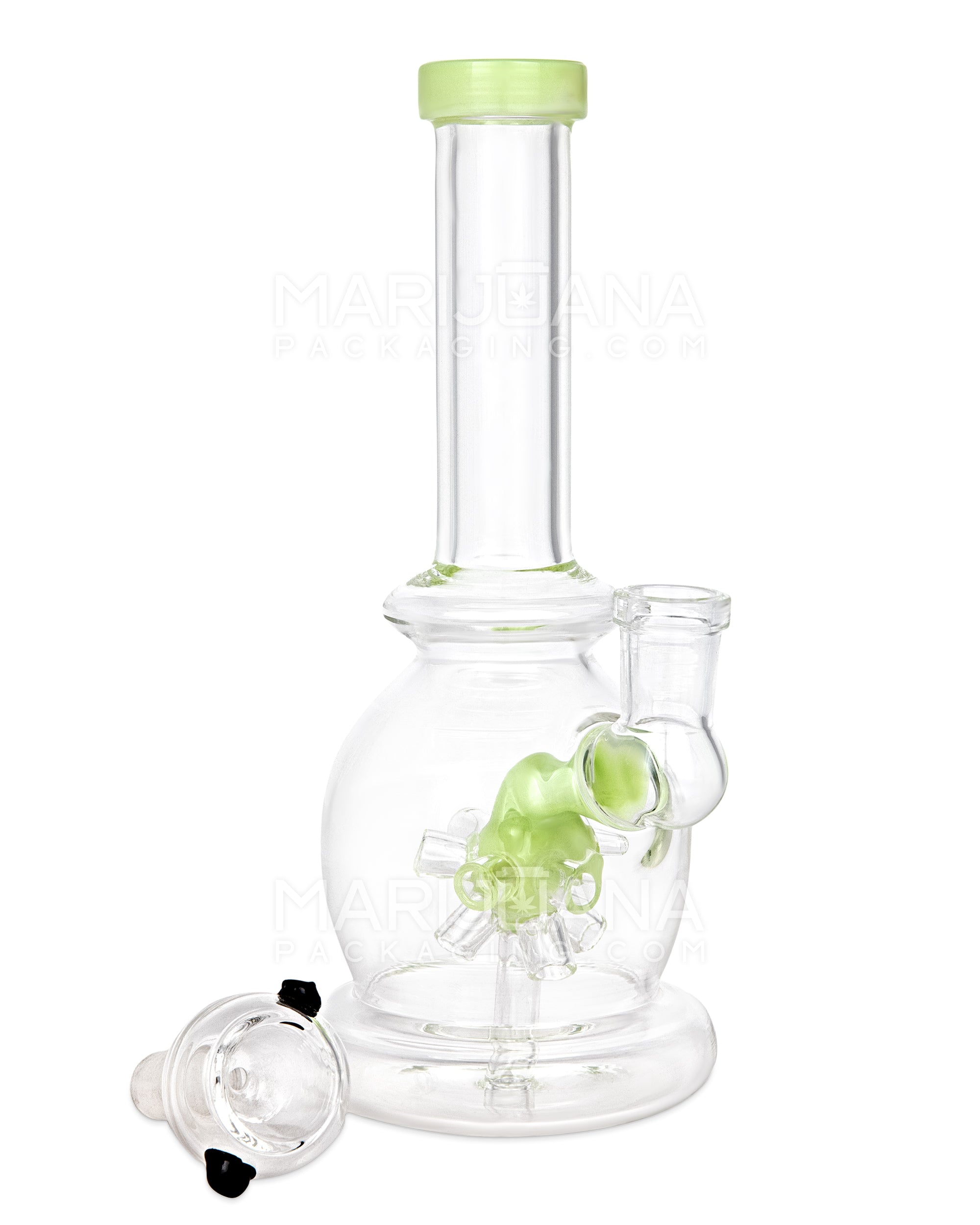 Straight Neck Atomic Perc Glass Egg Water Pipe | 8in Tall - 14mm Bowl - Slime - 2