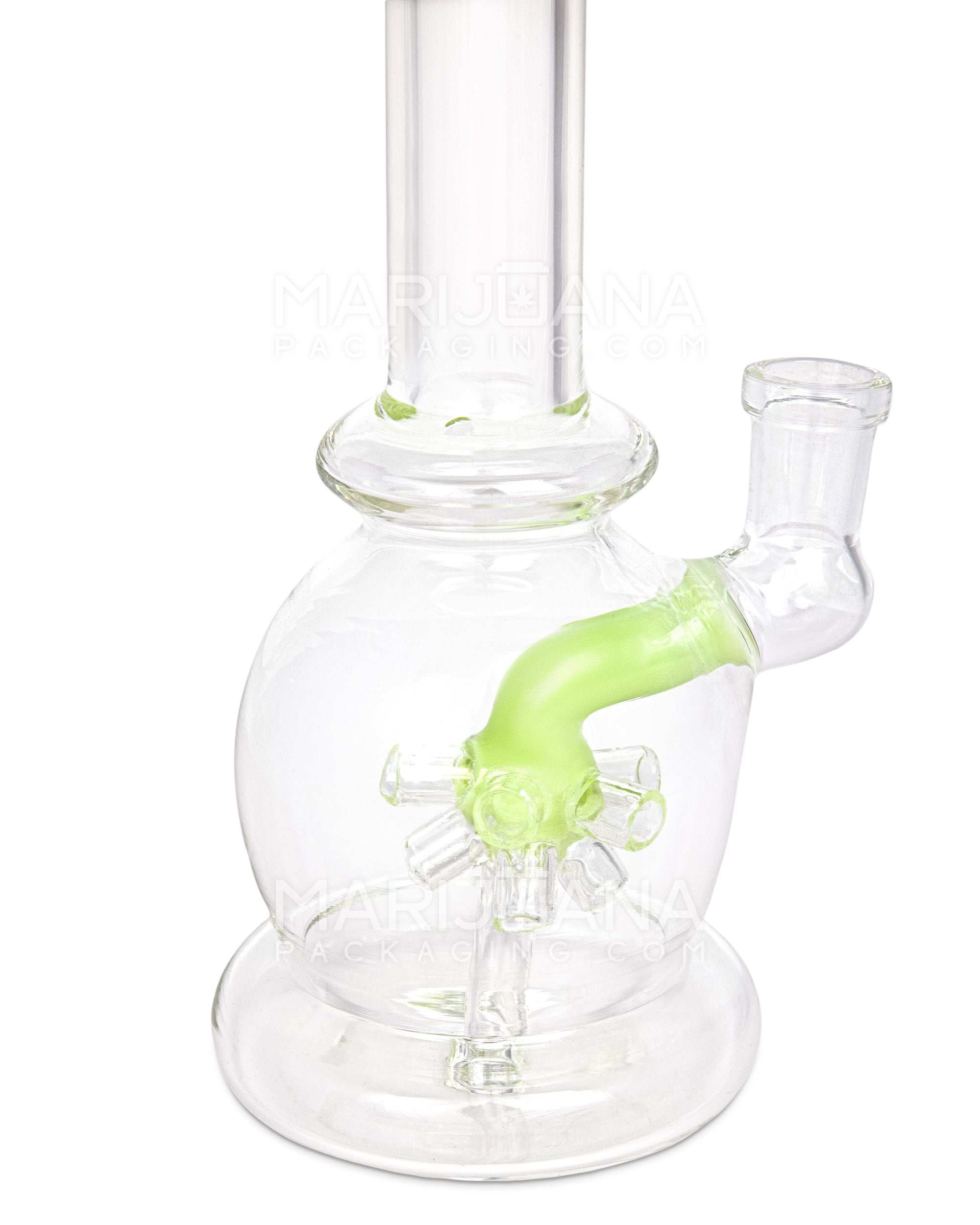 Straight Neck Atomic Perc Glass Egg Water Pipe | 8in Tall - 14mm Bowl - Slime - 3