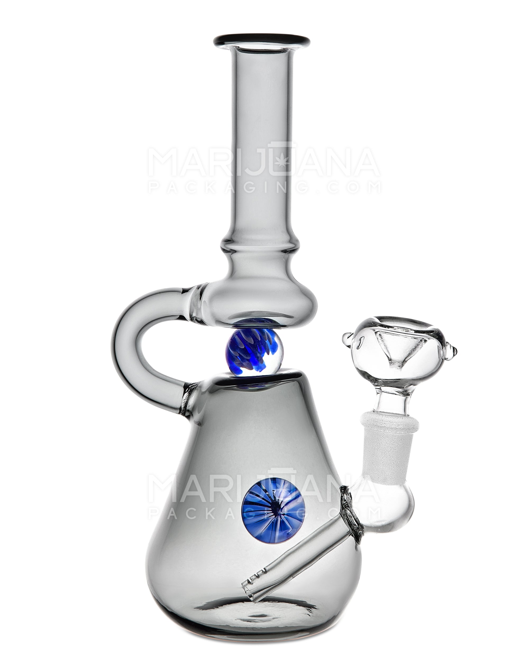 U-Neck Diffused Perc Glass Beaker Water Pipe w/ Rotating Implosion Marble | 8in Tall - 14mm Bowl - Smoke - 1