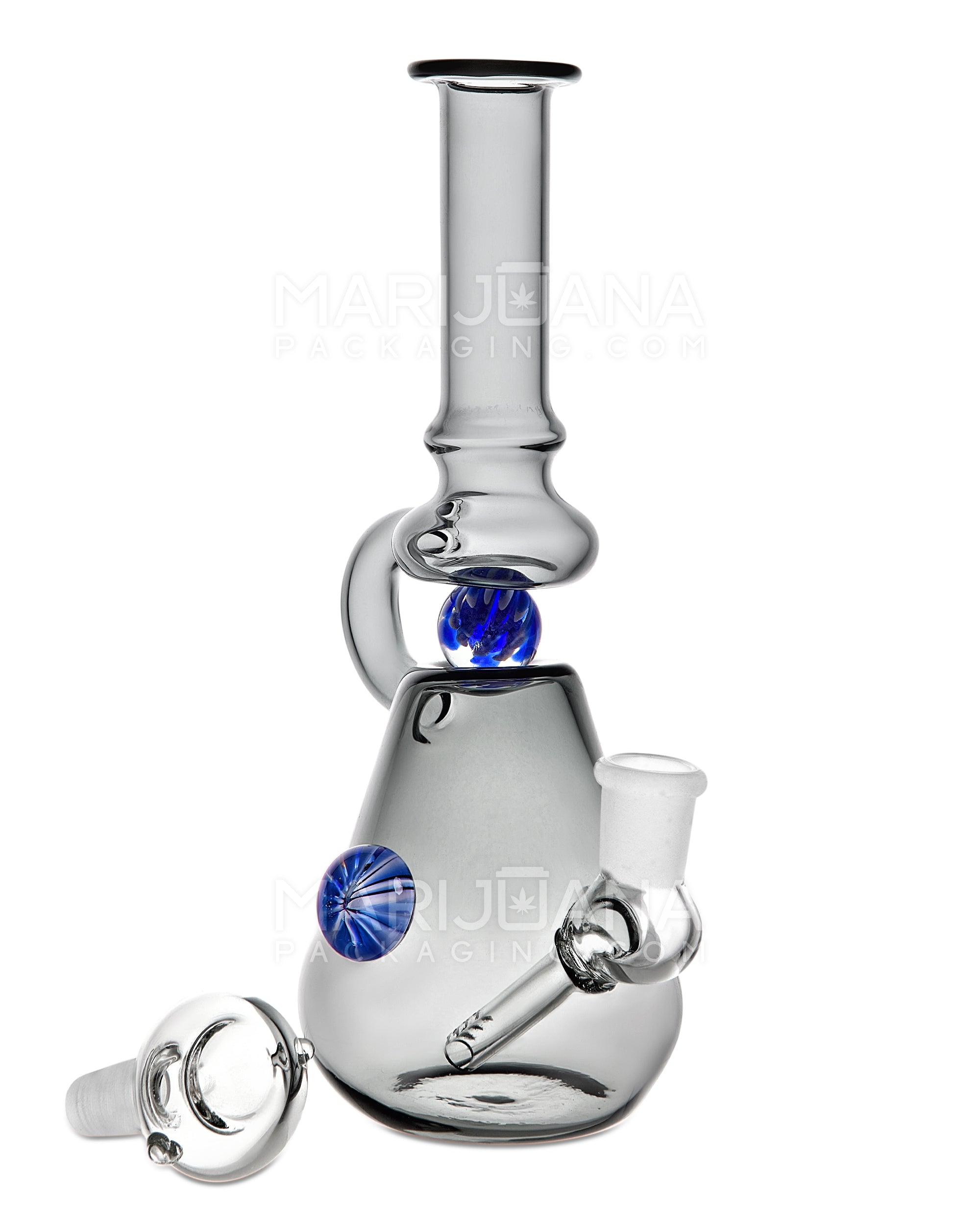 U-Neck Diffused Perc Glass Beaker Water Pipe w/ Rotating Implosion Marble | 8in Tall - 14mm Bowl - Smoke - 2