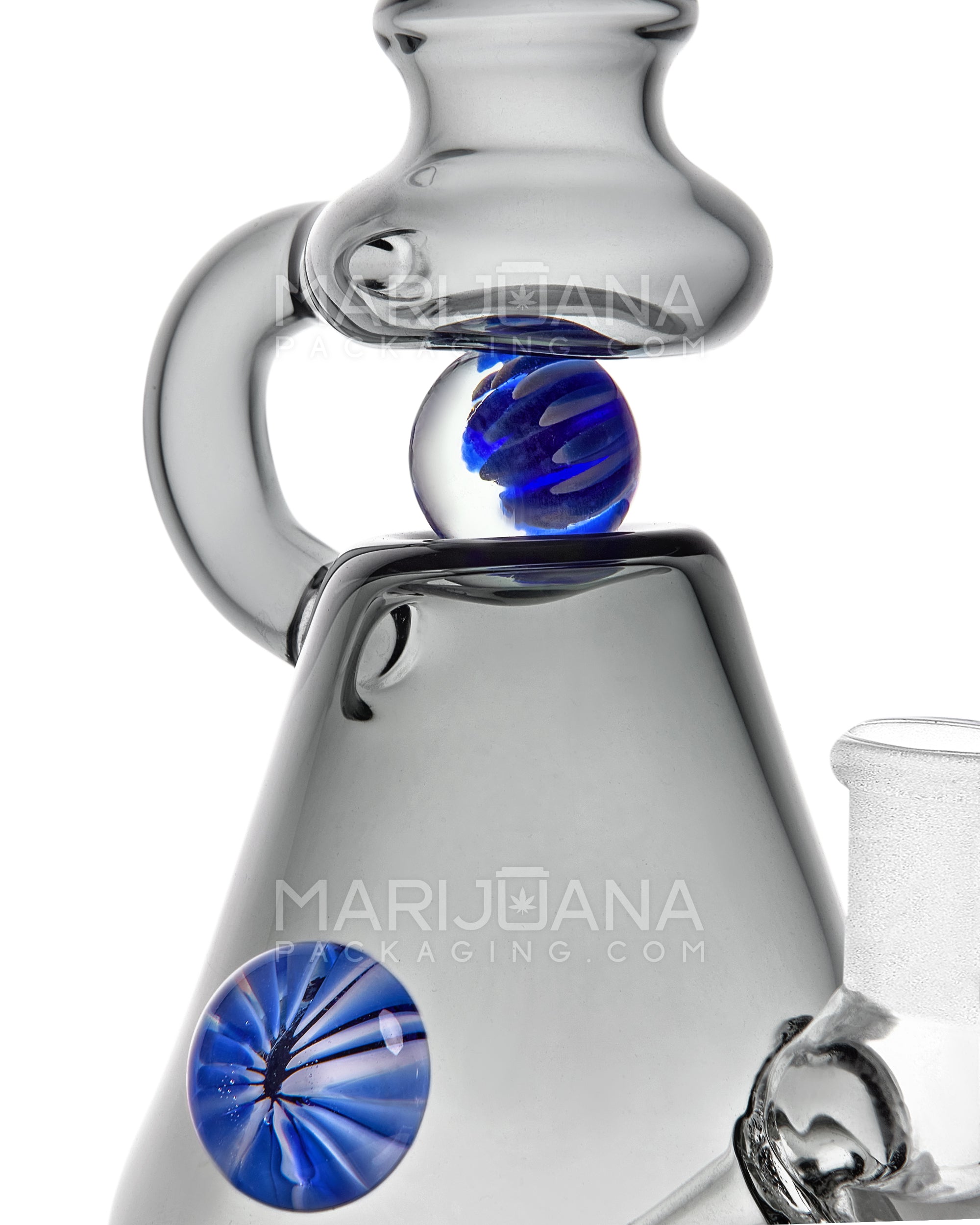 U-Neck Diffused Perc Glass Beaker Water Pipe w/ Rotating Implosion Marble | 8in Tall - 14mm Bowl - Smoke - 3