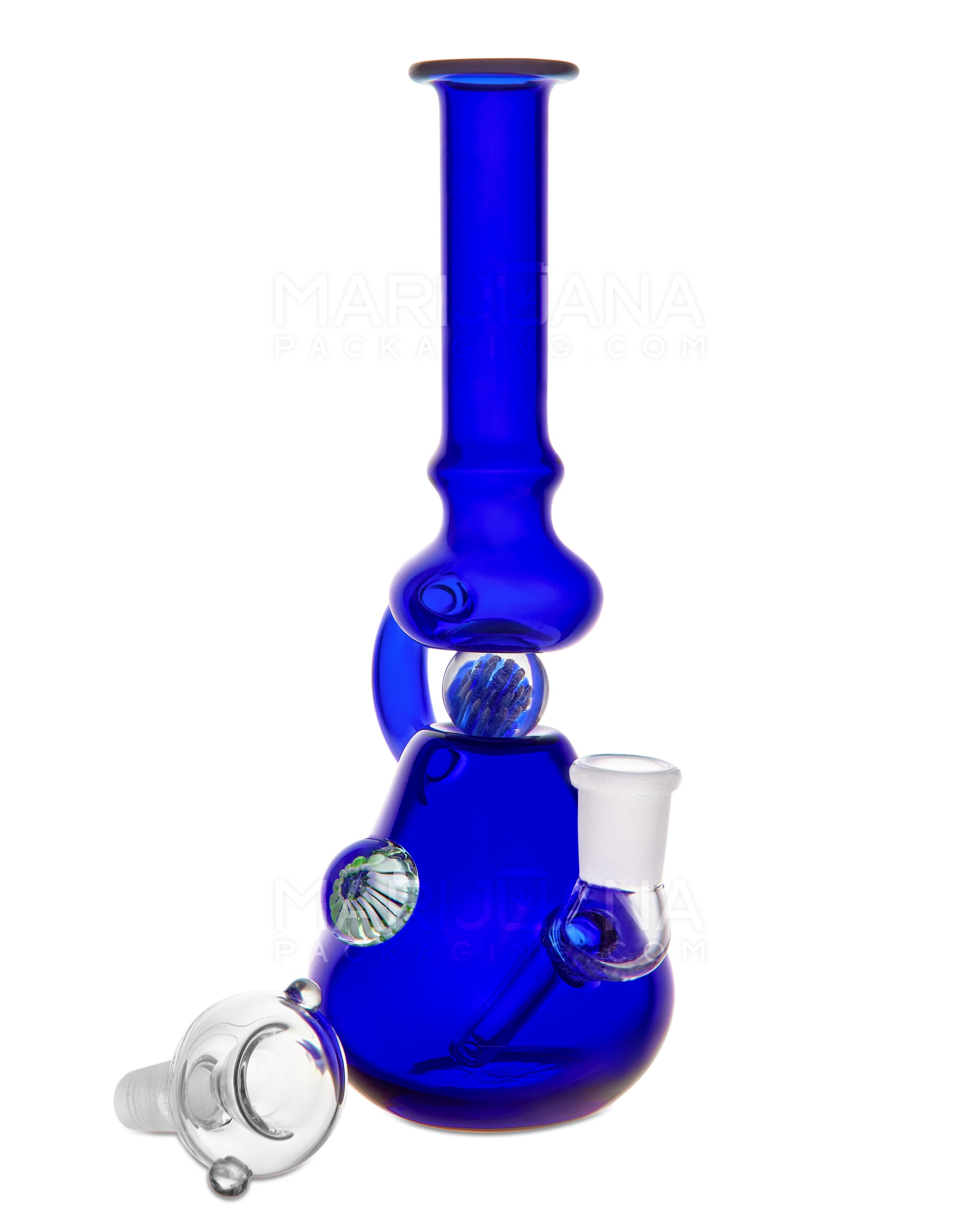U-Neck Diffused Perc Glass Beaker Water Pipe w/ Rotating Implosion Marble | 8in Tall - 14mm Bowl - Blue - 2