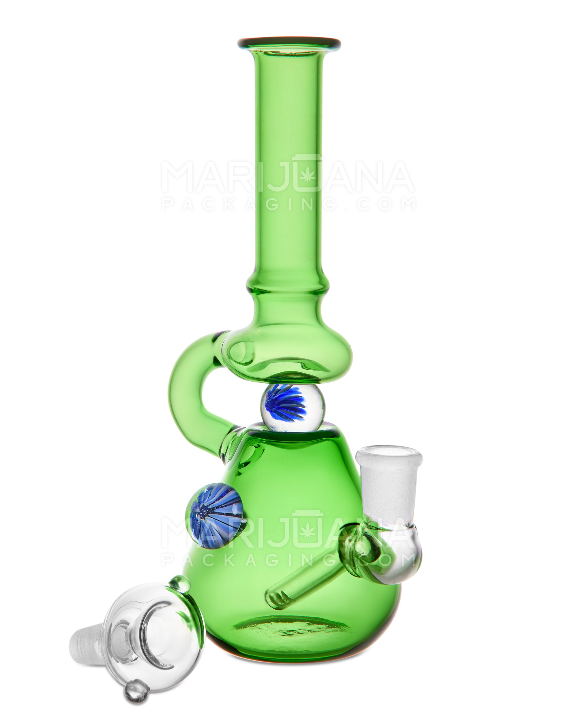 U-Neck Diffused Perc Glass Beaker Water Pipe w/ Rotating Implosion Marble | 8in Tall - 14mm Bowl - Green - 2