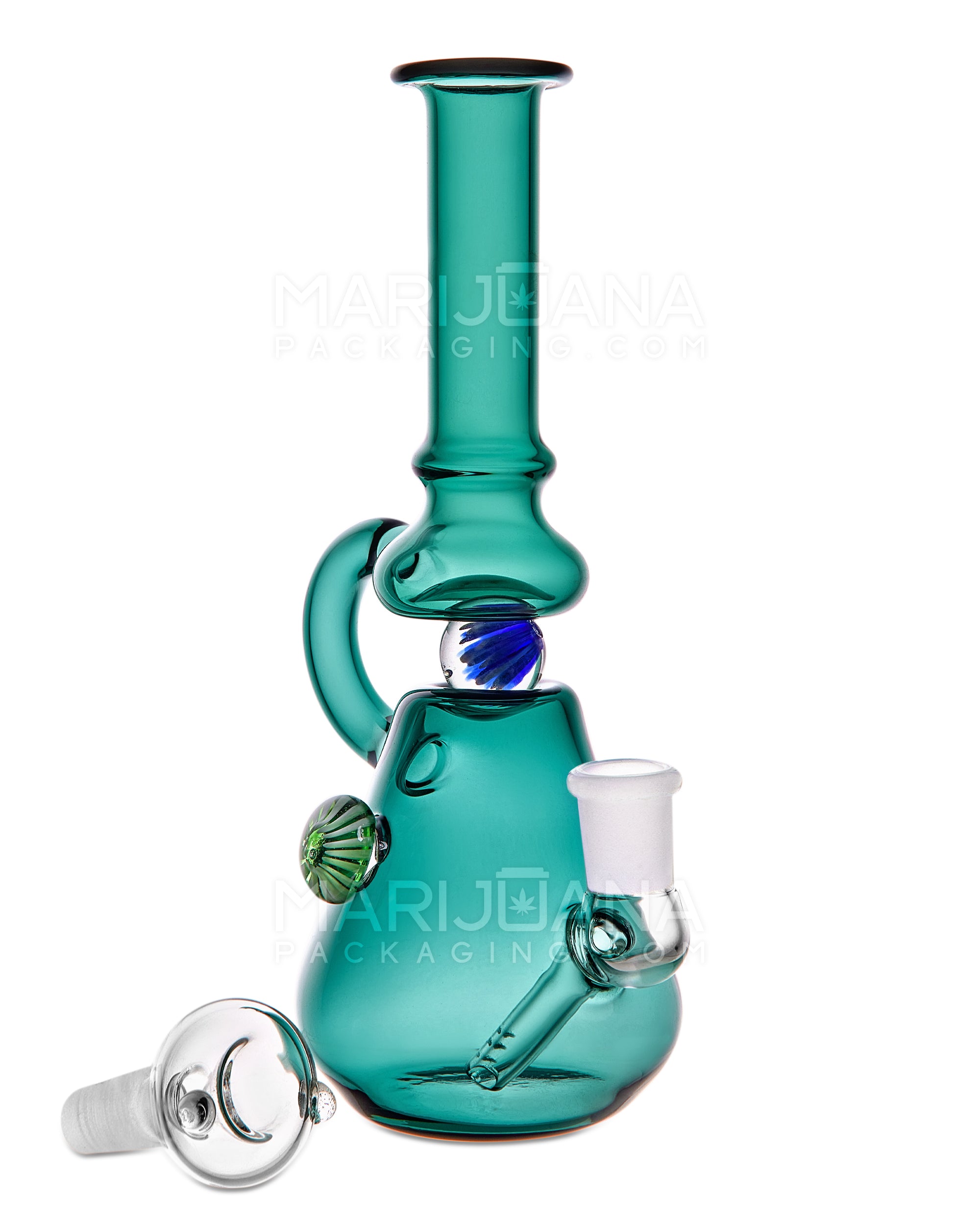 U-Neck Diffused Perc Glass Beaker Water Pipe w/ Rotating Implosion Marble | 8in Tall - 14mm Bowl - Teal - 2