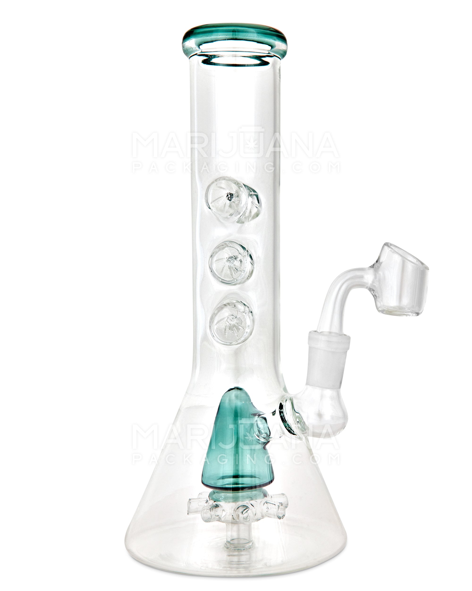 Straight Neck Atomic Perc Glass Beaker Water Pipe w/ Ice Catcher | 10in Tall - 14mm Bowl - Teal - 1