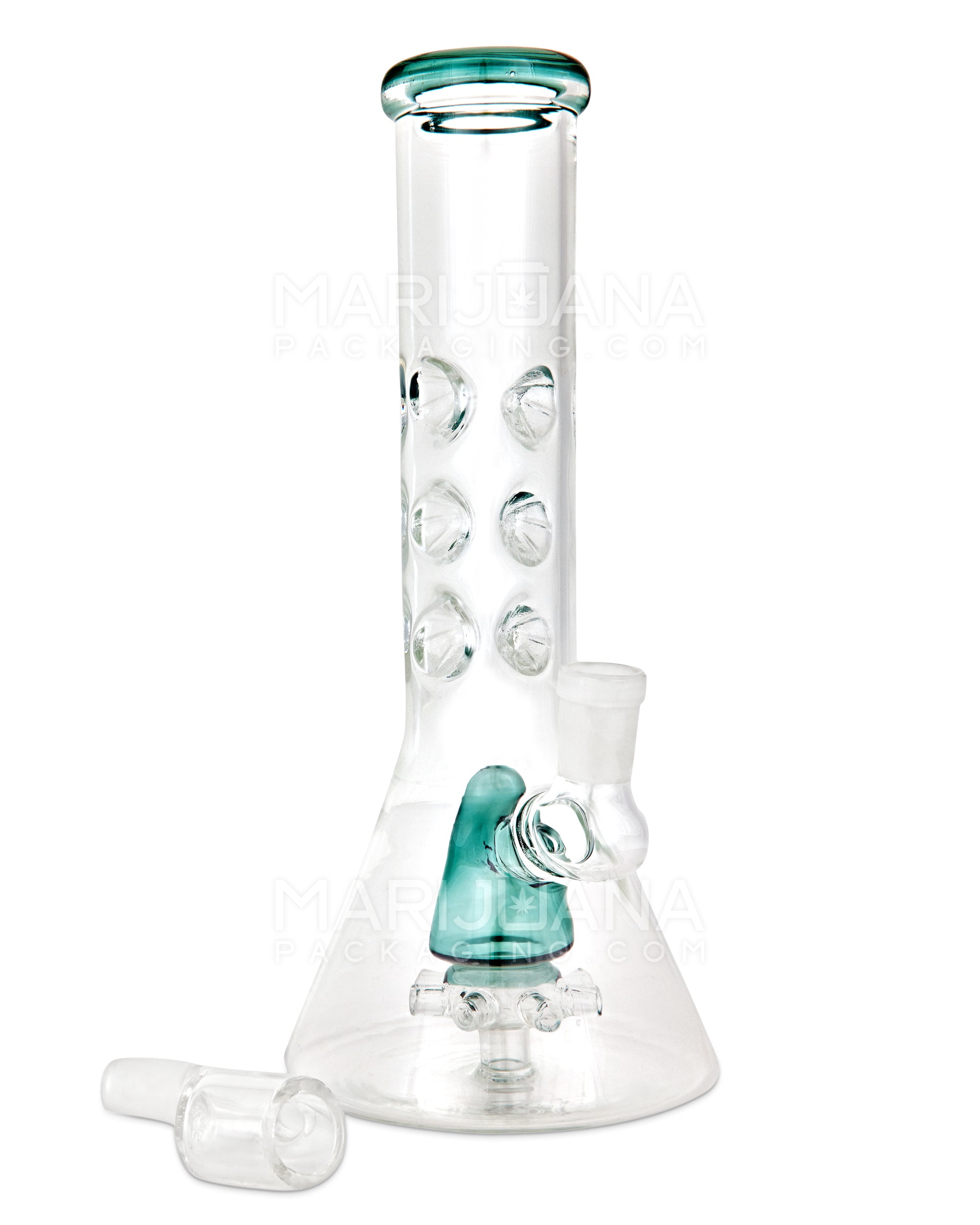 Straight Neck Atomic Perc Glass Beaker Water Pipe w/ Ice Catcher | 10in Tall - 14mm Bowl - Teal - 2