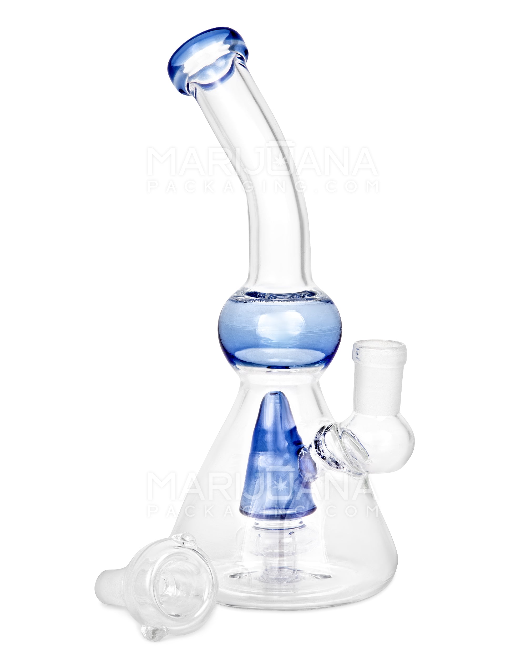 Bent Neck Showerhead Perc Glass Beaker Water Pipe | 7in Tall - 14mm Bowl - Blue - 2