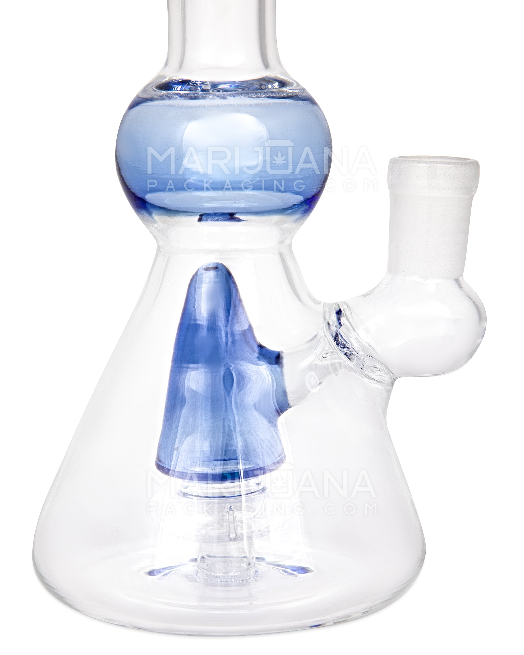 Bent Neck Showerhead Perc Glass Beaker Water Pipe | 7in Tall - 14mm Bowl - Blue - 3