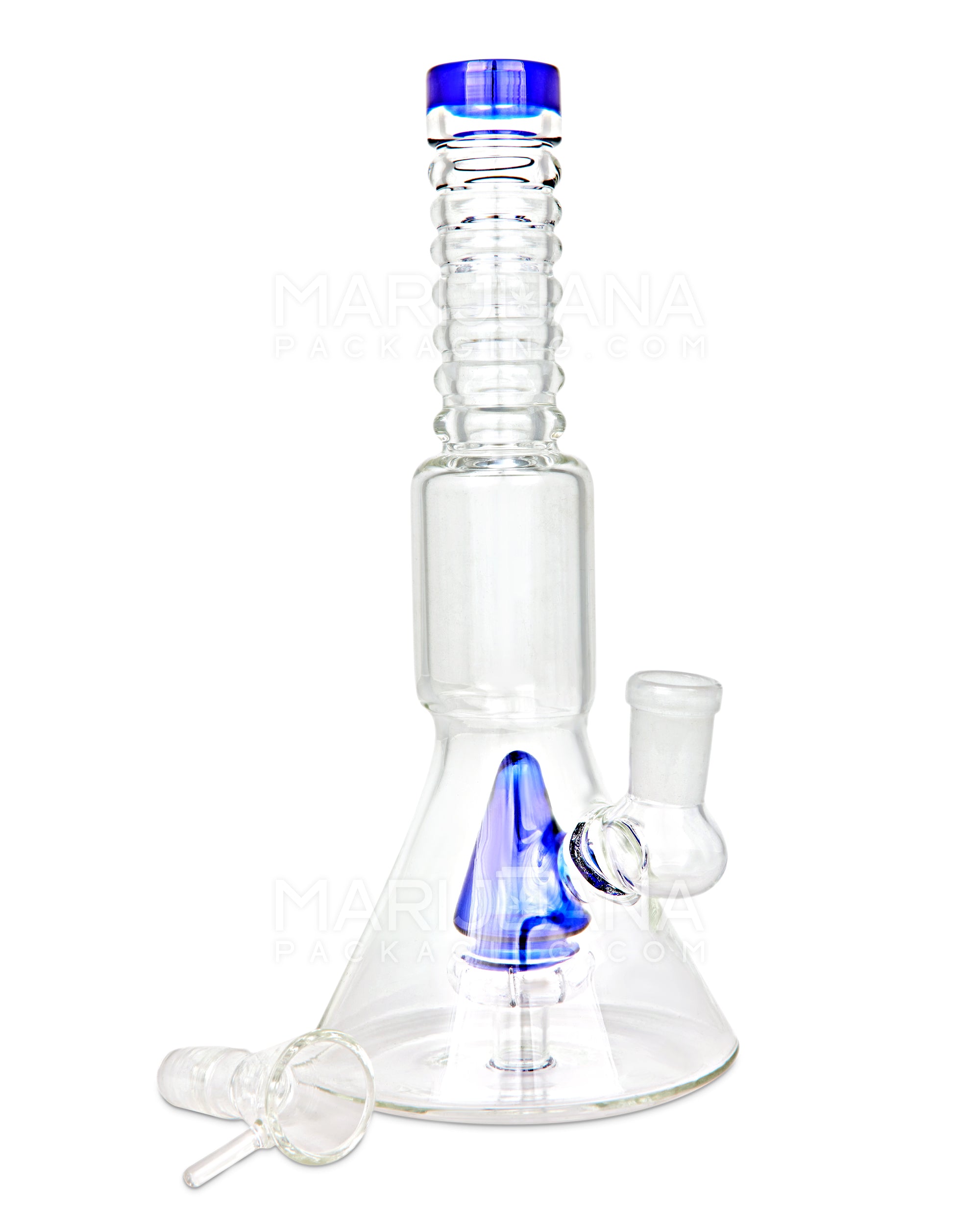 Ribbed Neck Showerhead Perc Glass Beaker Water Pipe | 8.5in Tall - 14mm Bowl - Blue - 2