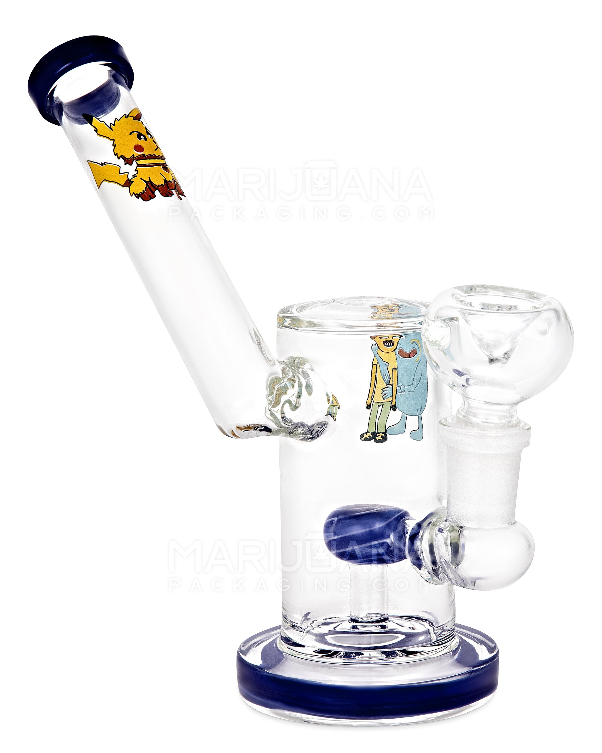 Sidecar Neck Circ Perc Decal Glass Straight Water Pipe w/ Thick Base | 6in Tall - 14mm Bowl - Assorted - 2