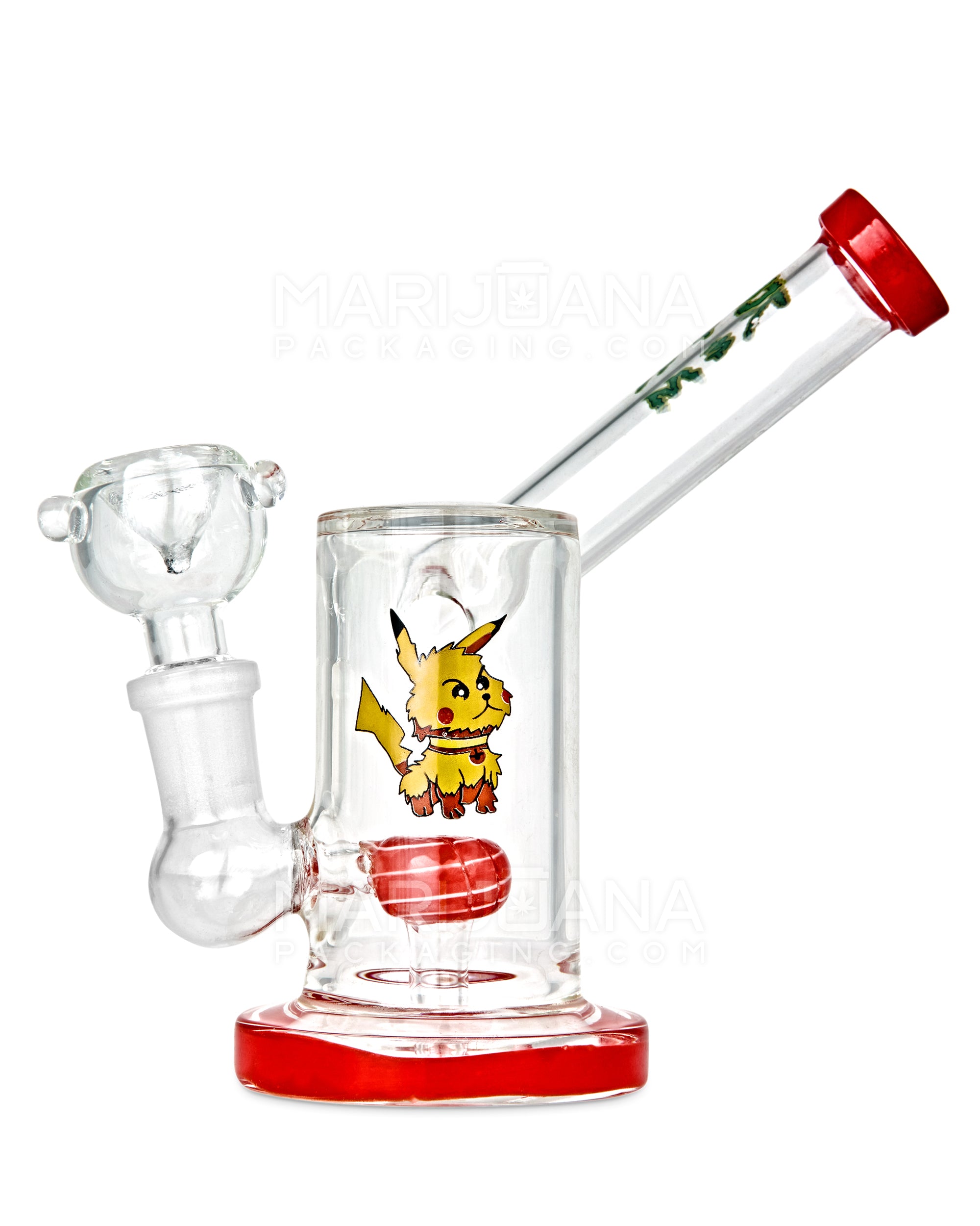 Sidecar Neck Circ Perc Decal Glass Straight Water Pipe w/ Thick Base | 6in Tall - 14mm Bowl - Assorted - 7
