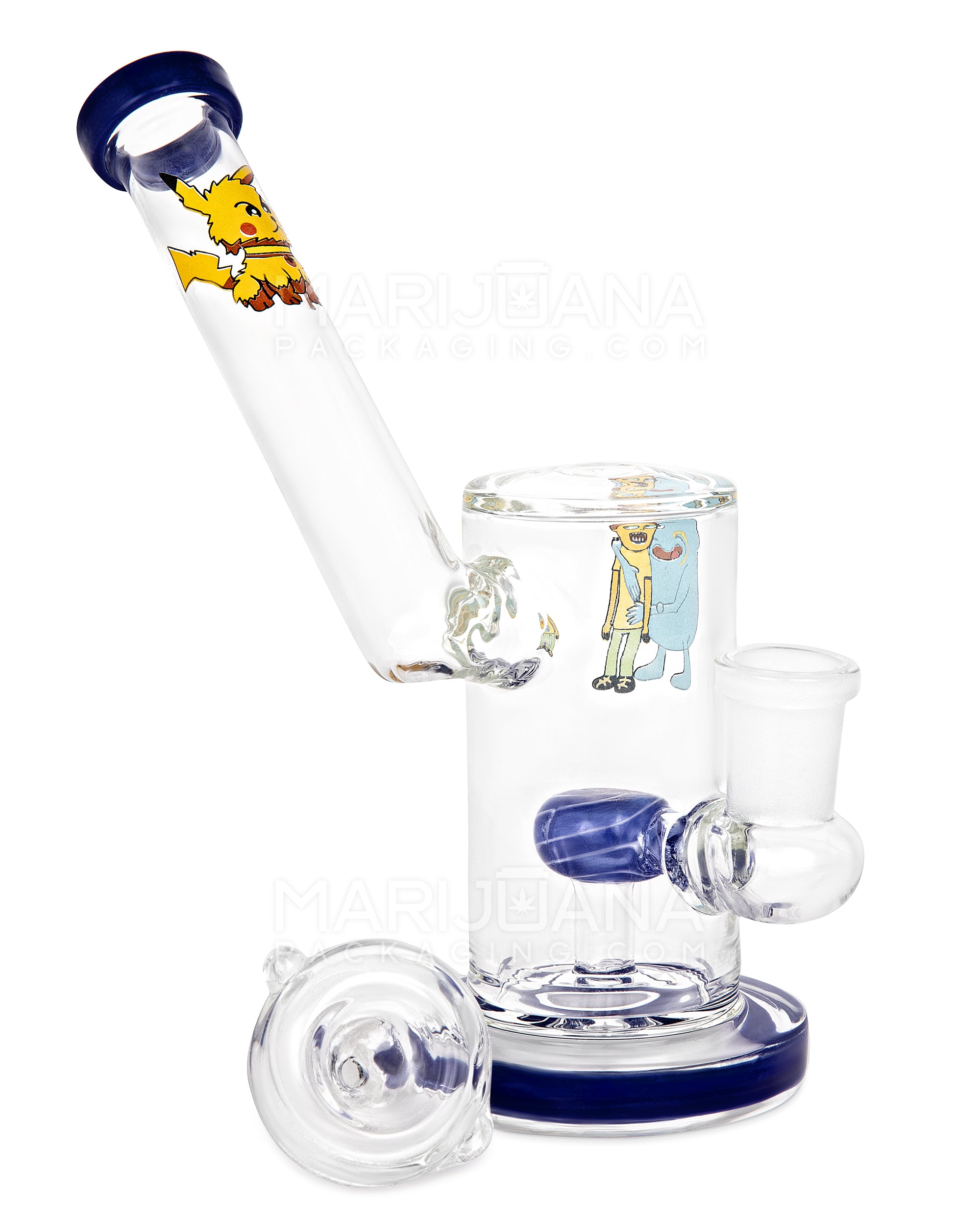Sidecar Neck Circ Perc Decal Glass Straight Water Pipe w/ Thick Base | 6in Tall - 14mm Bowl - Assorted - 3