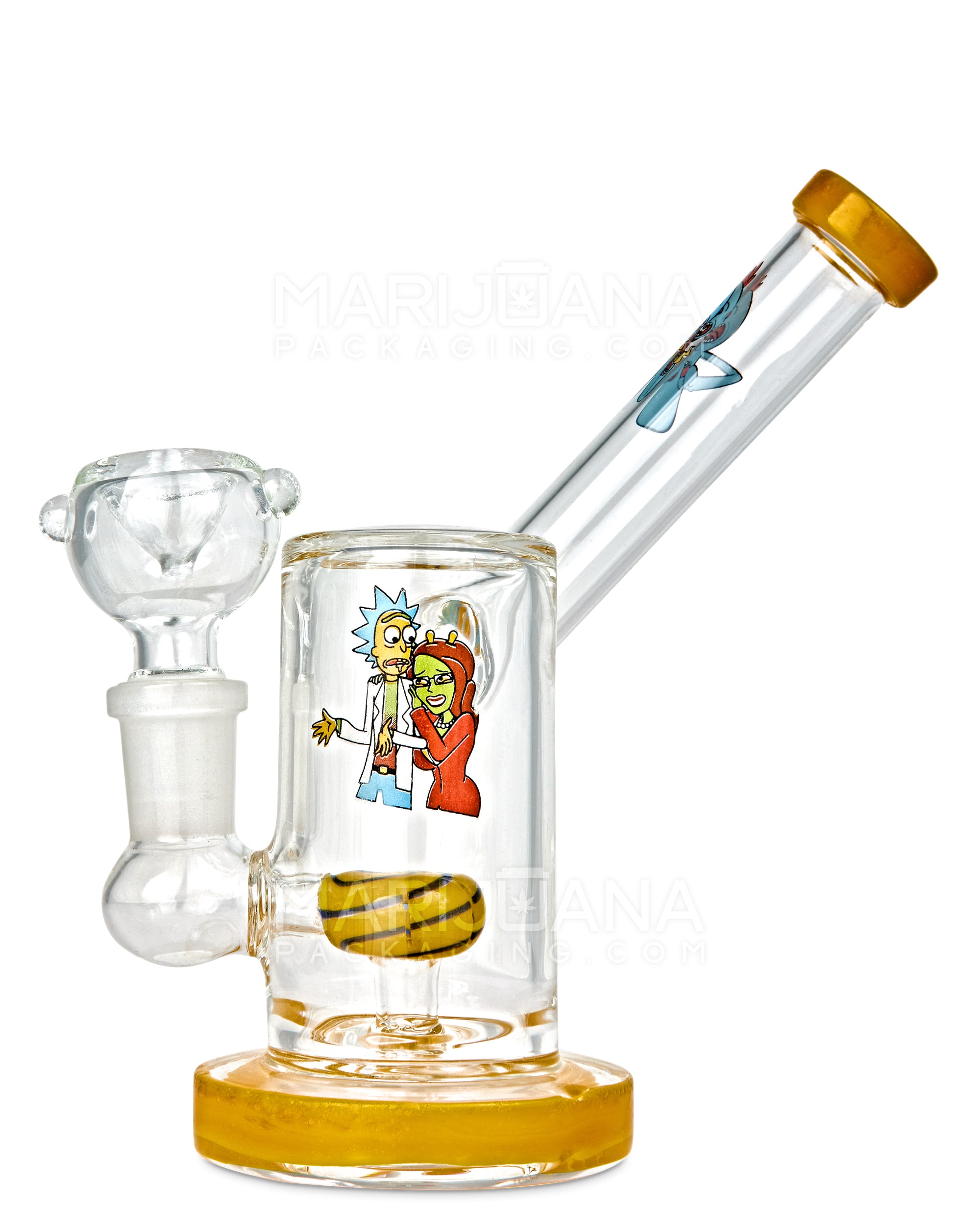 Sidecar Neck Circ Perc Decal Glass Straight Water Pipe w/ Thick Base | 6in Tall - 14mm Bowl - Assorted - 9