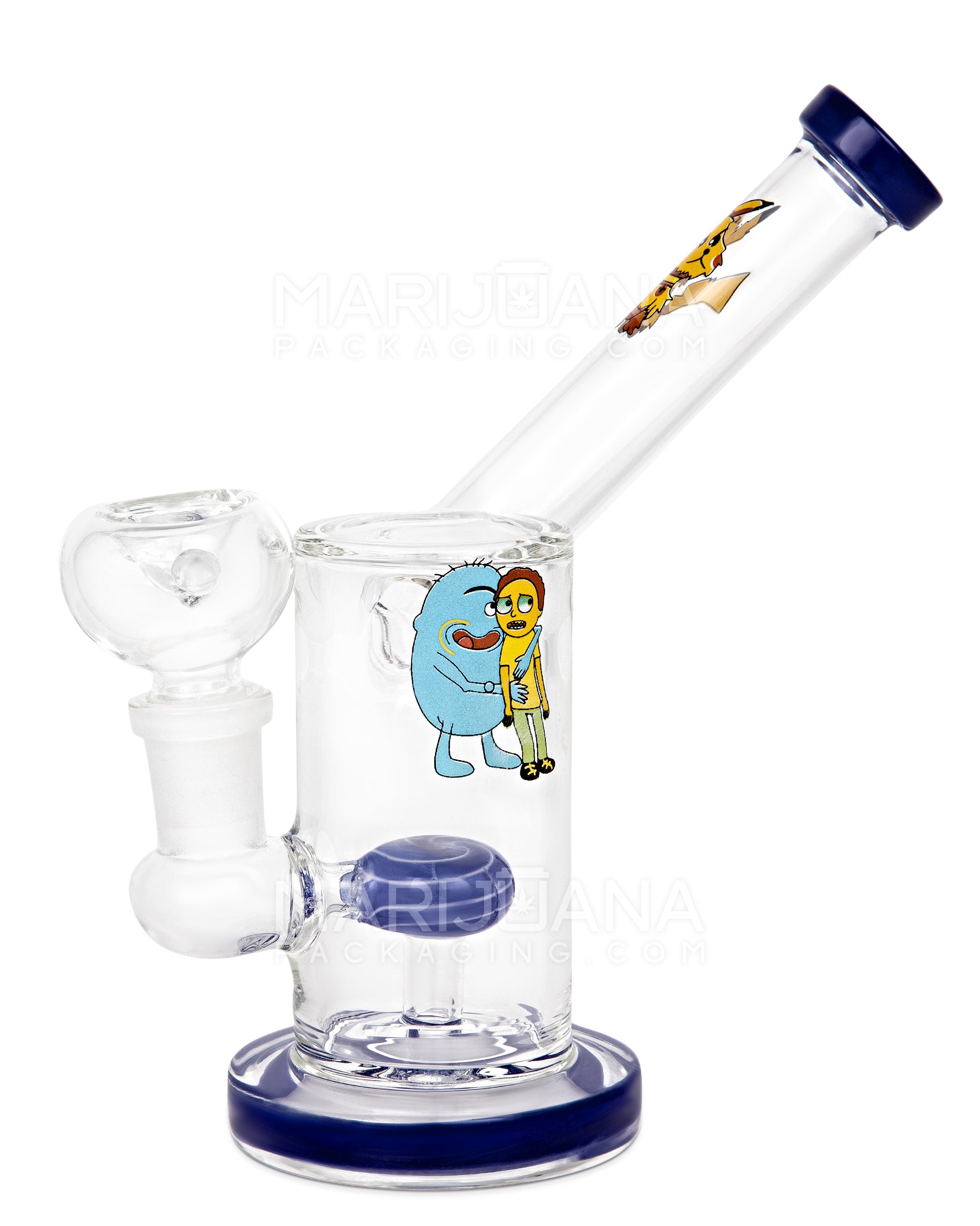 Sidecar Neck Circ Perc Decal Glass Straight Water Pipe w/ Thick Base | 6in Tall - 14mm Bowl - Assorted - 1