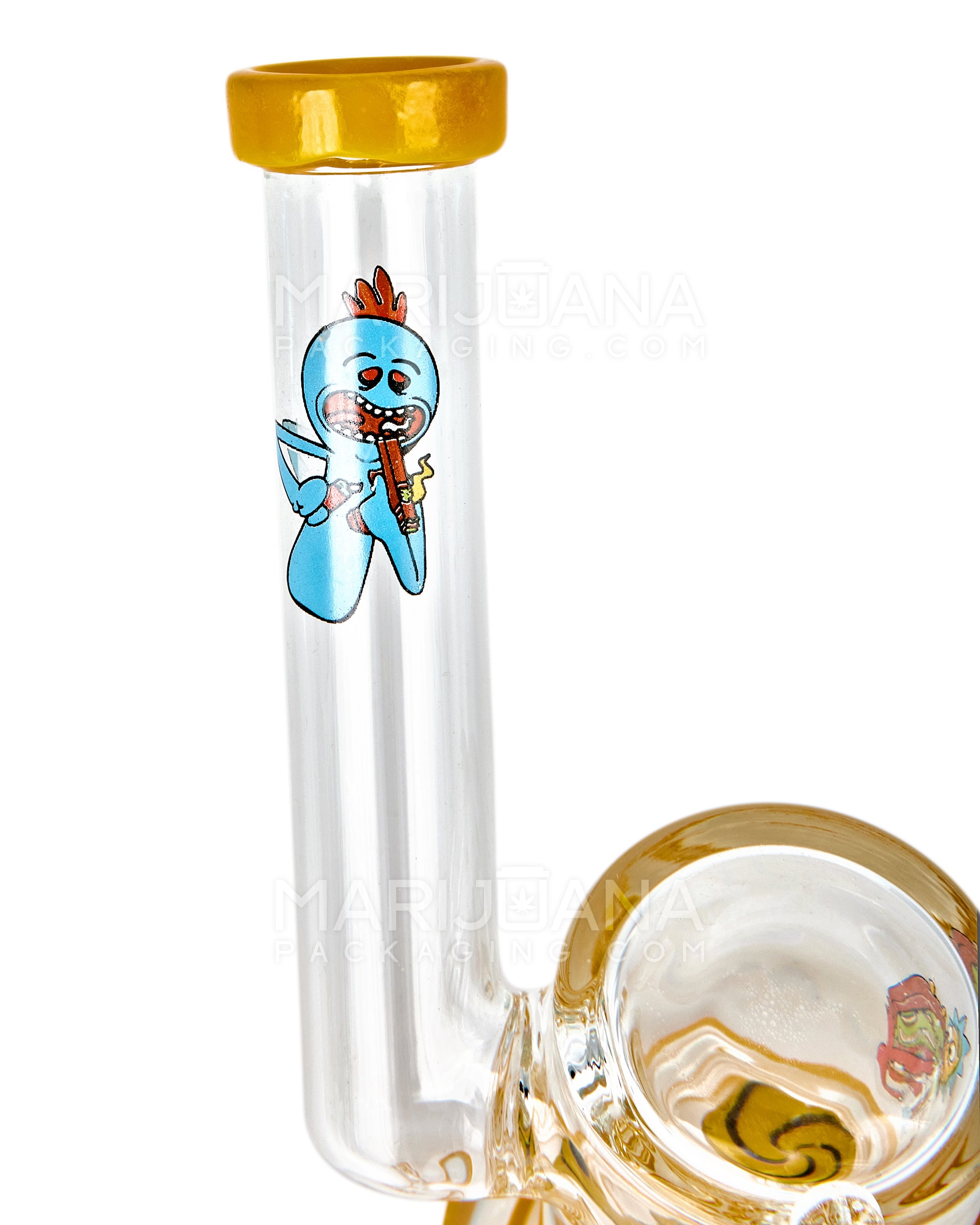 Sidecar Neck Circ Perc Decal Glass Straight Water Pipe w/ Thick Base | 6in Tall - 14mm Bowl - Assorted - 10