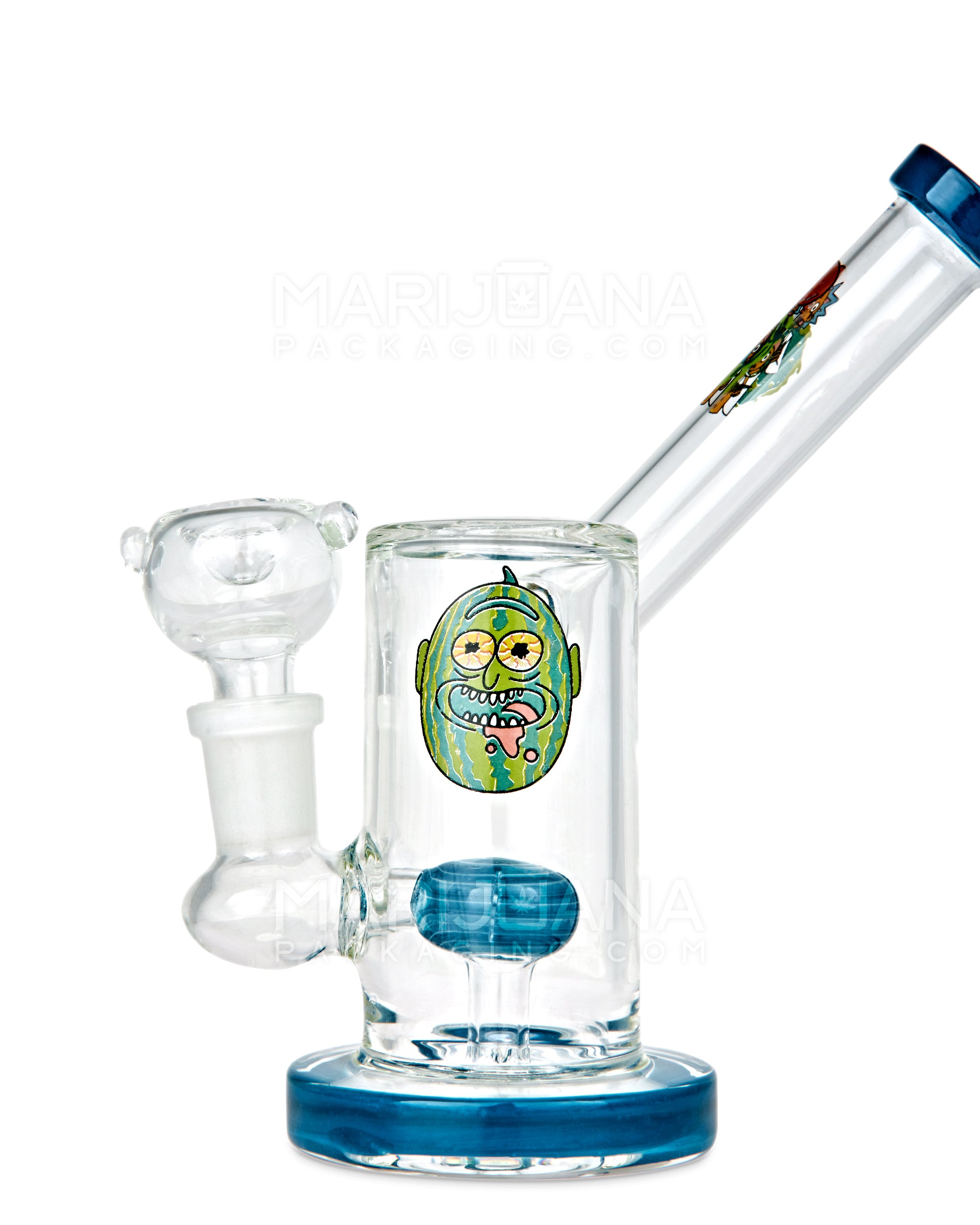 Sidecar Neck Circ Perc Decal Glass Straight Water Pipe w/ Thick Base | 6in Tall - 14mm Bowl - Assorted - 11