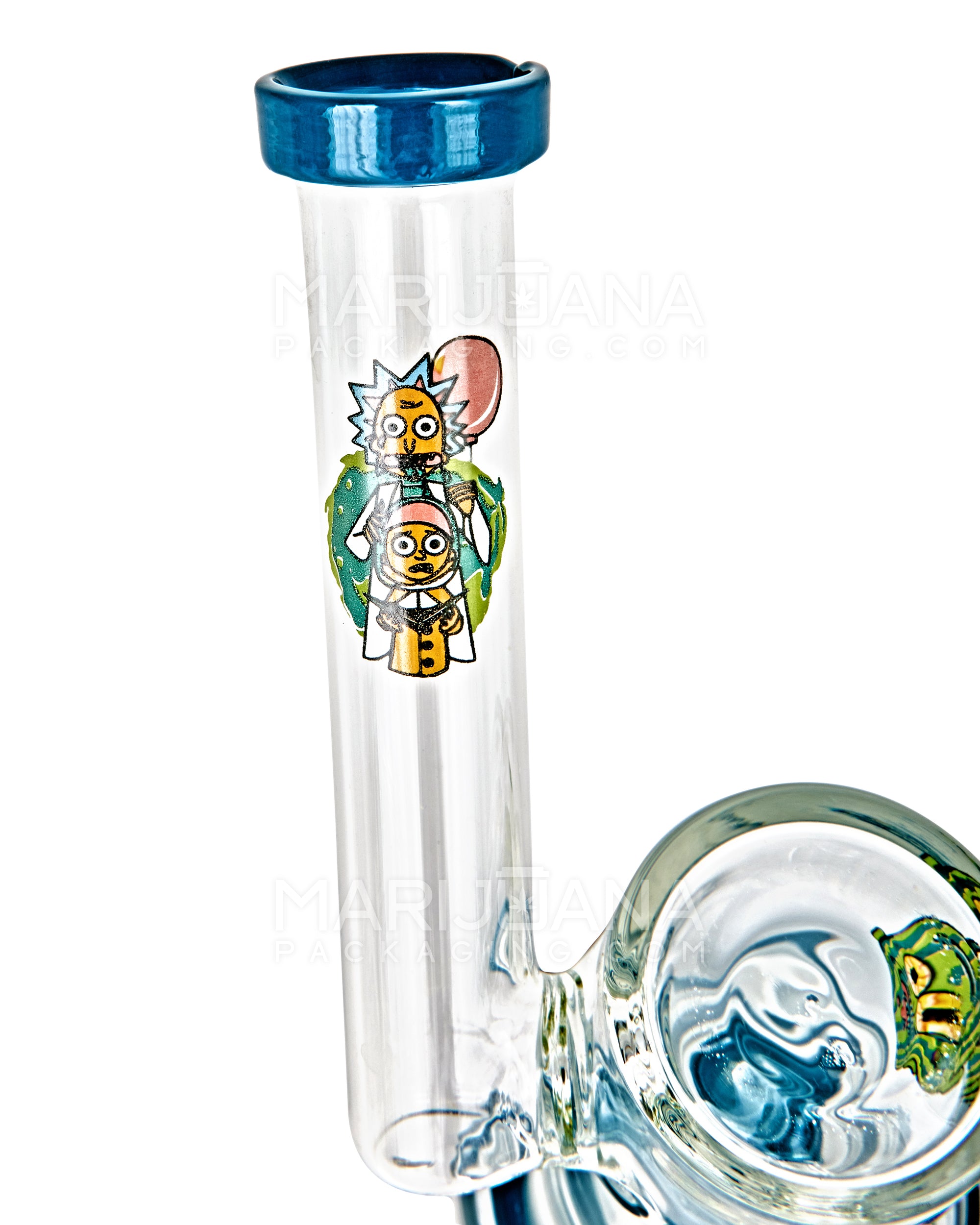 Sidecar Neck Circ Perc Decal Glass Straight Water Pipe w/ Thick Base | 6in Tall - 14mm Bowl - Assorted - 12