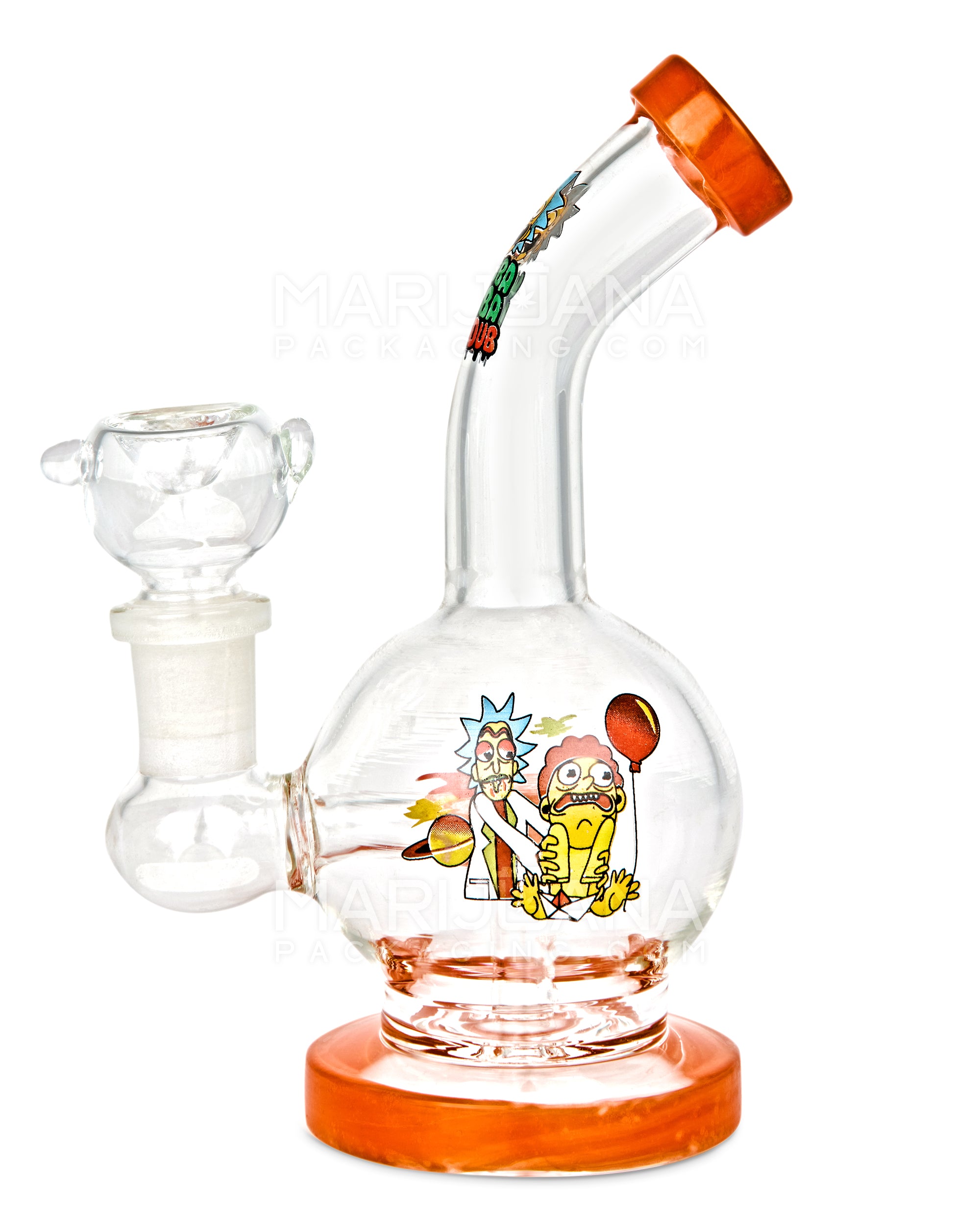 Bent Neck Circ Perc Decal Glass Straight Water Pipe w/ Thick Base | 6in Tall - 14mm Bowl - Assorted - 1