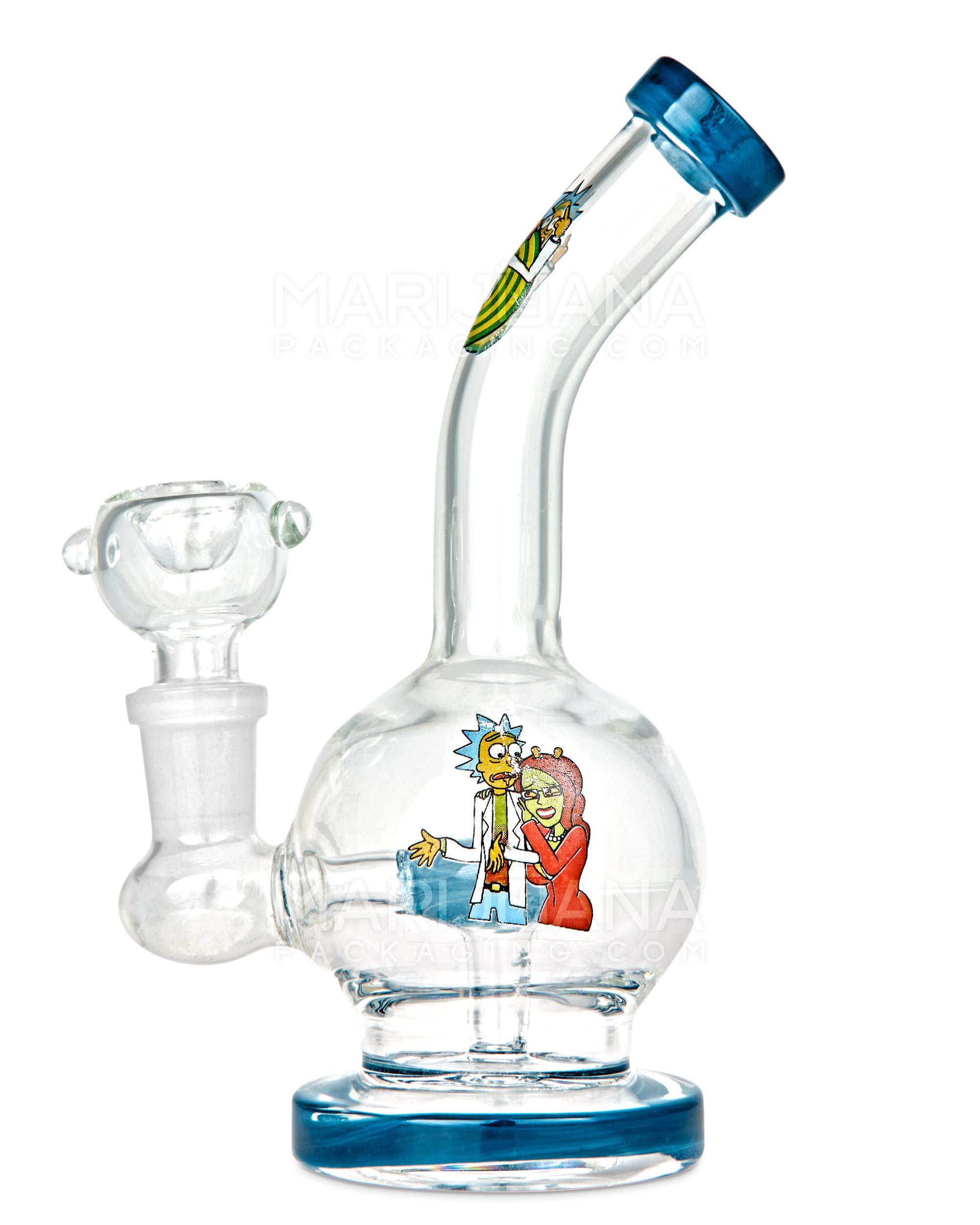 Bent Neck Circ Perc Decal Glass Straight Water Pipe w/ Thick Base | 6in Tall - 14mm Bowl - Assorted - 8