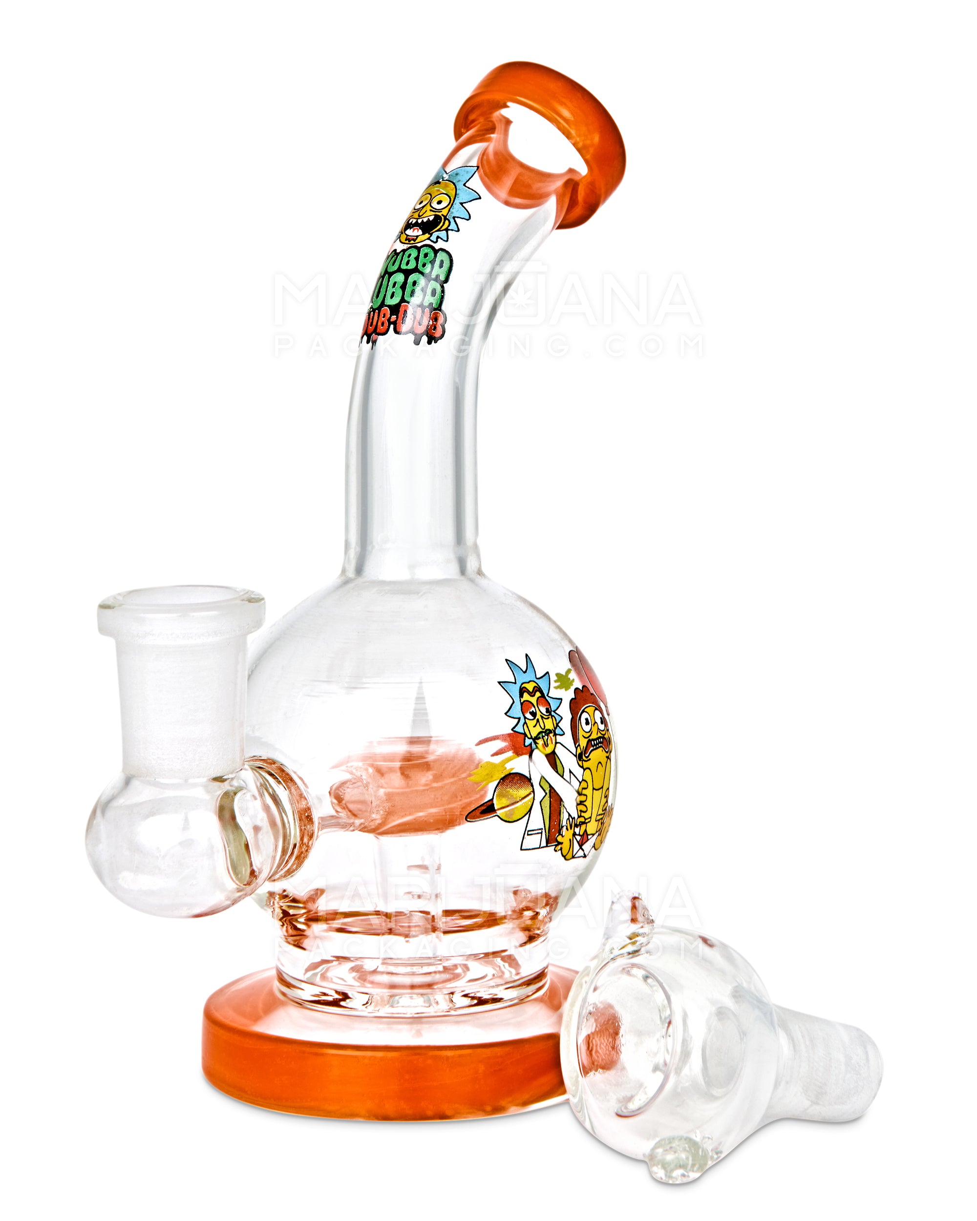 Bent Neck Circ Perc Decal Glass Straight Water Pipe w/ Thick Base | 6in Tall - 14mm Bowl - Assorted - 2
