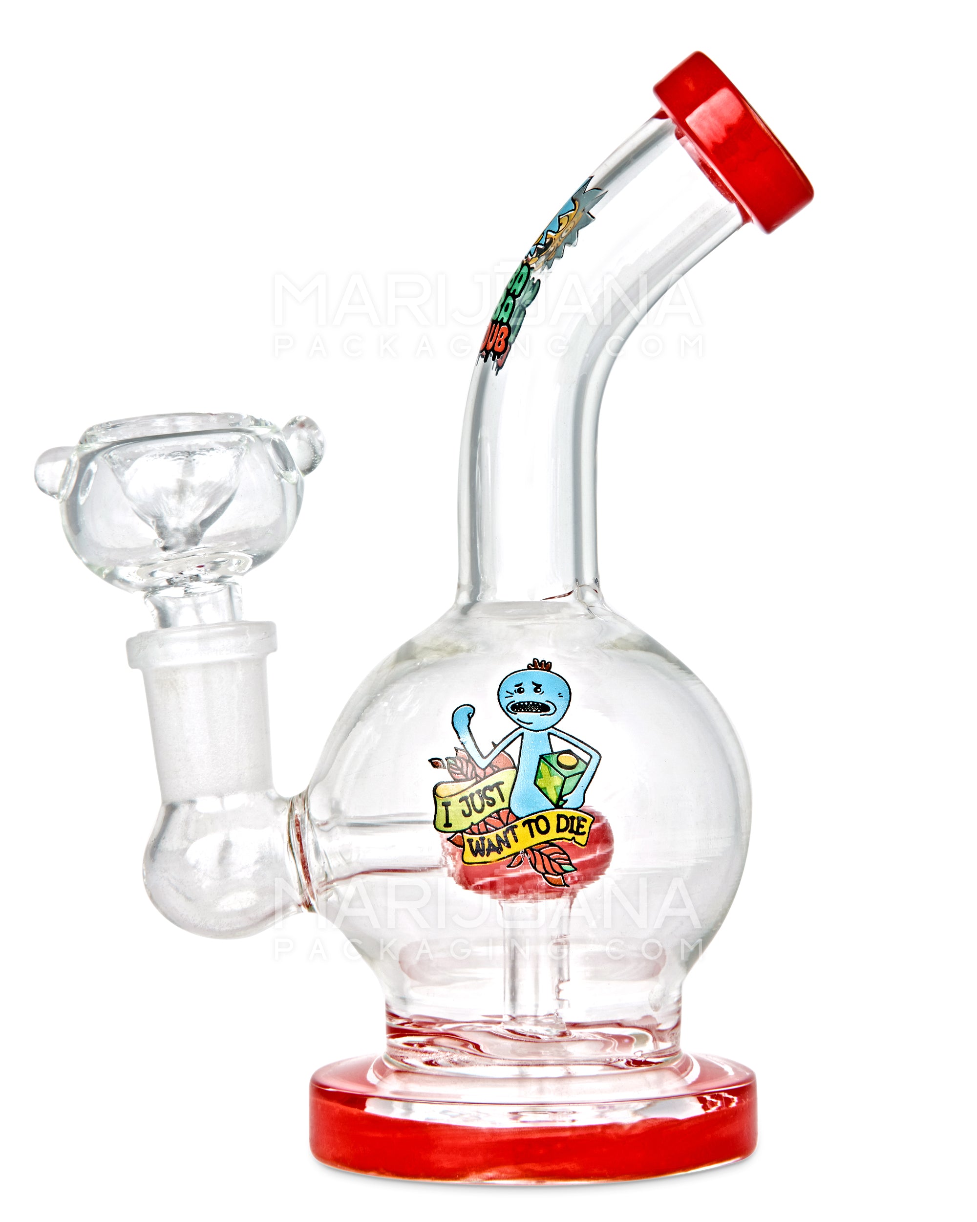 Bent Neck Circ Perc Decal Glass Straight Water Pipe w/ Thick Base | 6in Tall - 14mm Bowl - Assorted - 10