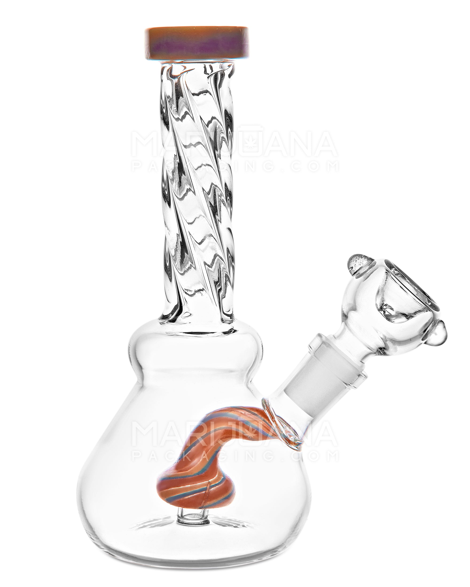 Spiral Neck Painted Circ Perc Glass Beaker Water Pipe | 6in Tall - 14mm Bowl - Assorted - 6