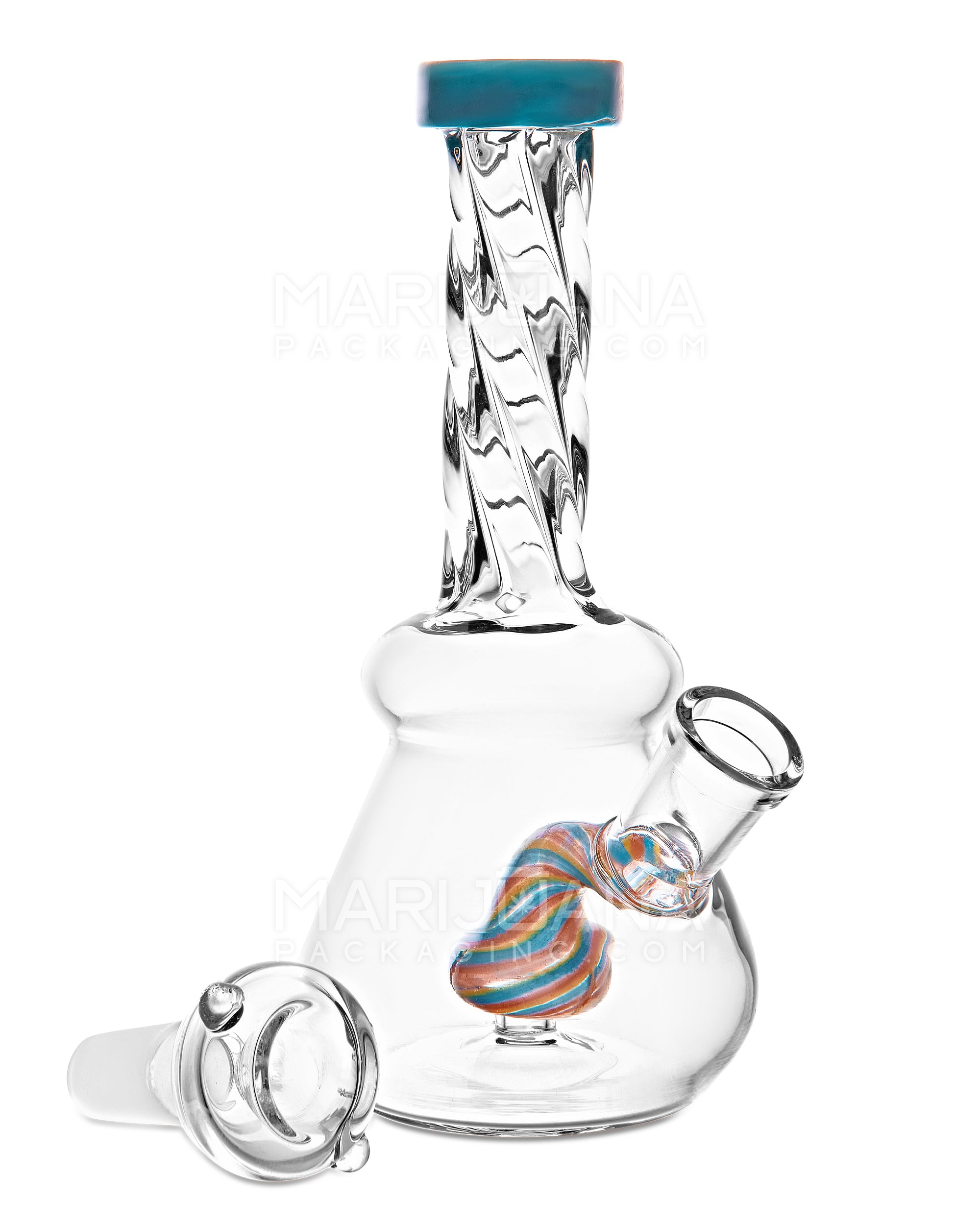 Spiral Neck Painted Circ Perc Glass Beaker Water Pipe | 6in Tall - 14mm Bowl - Assorted - 2