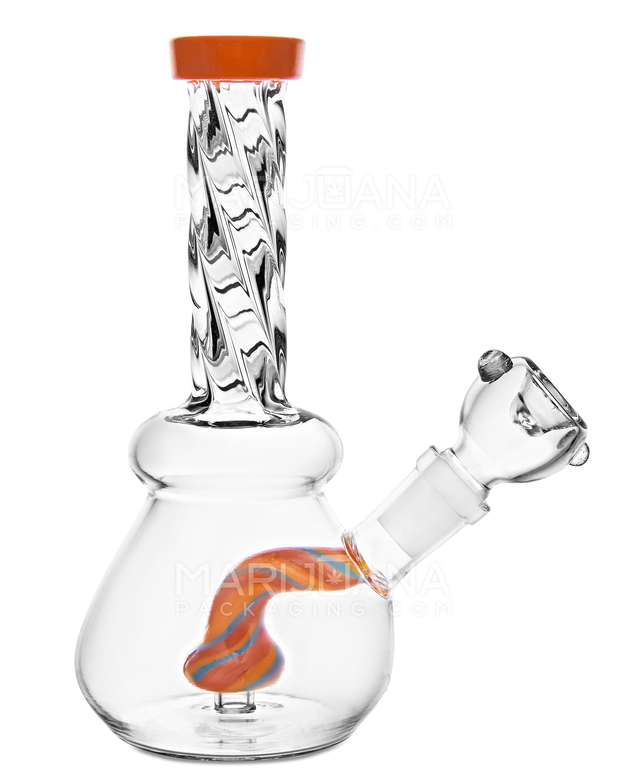 Spiral Neck Painted Circ Perc Glass Beaker Water Pipe | 6in Tall - 14mm Bowl - Assorted - 5
