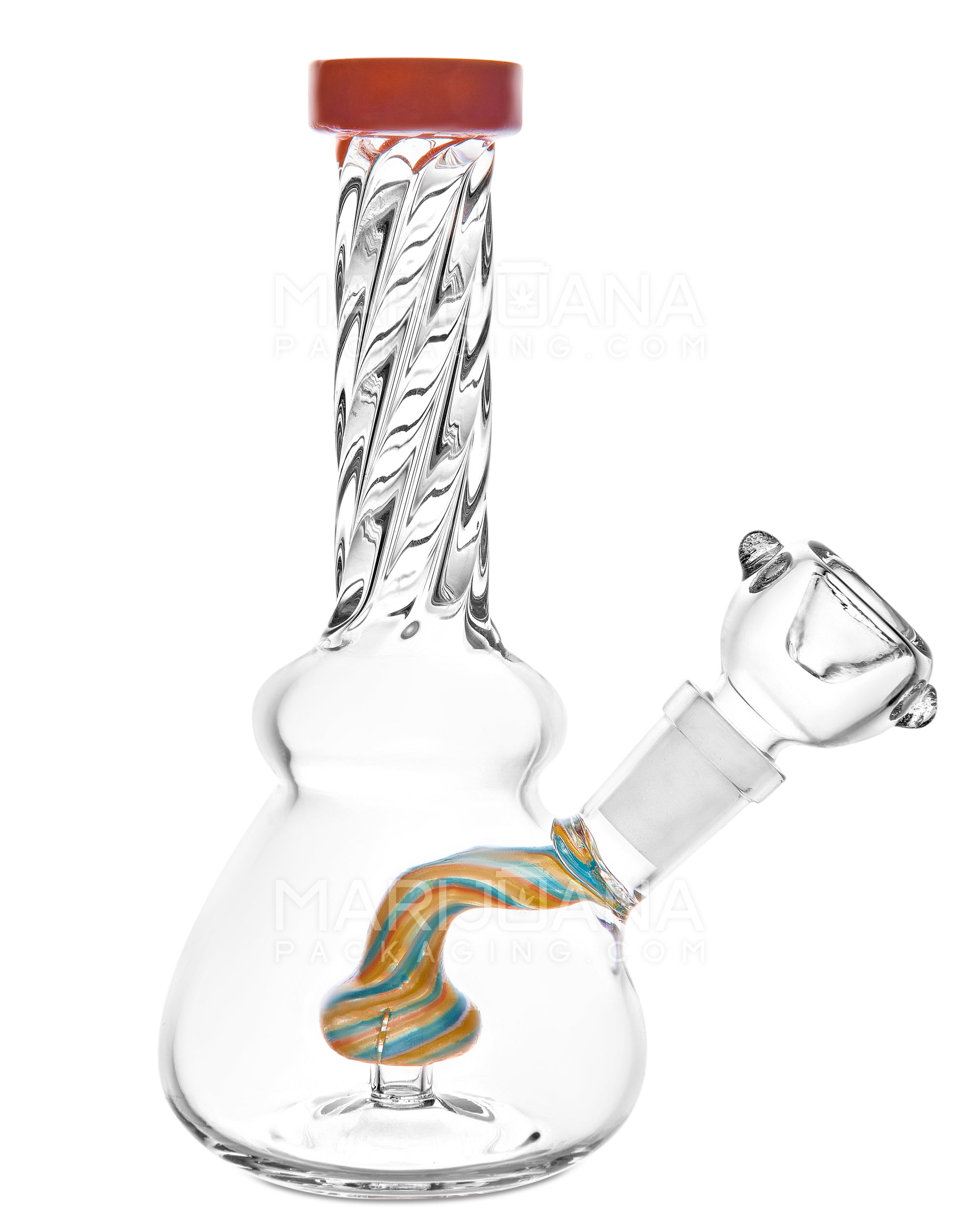 Spiral Neck Painted Circ Perc Glass Beaker Water Pipe | 6in Tall - 14mm Bowl - Assorted - 4