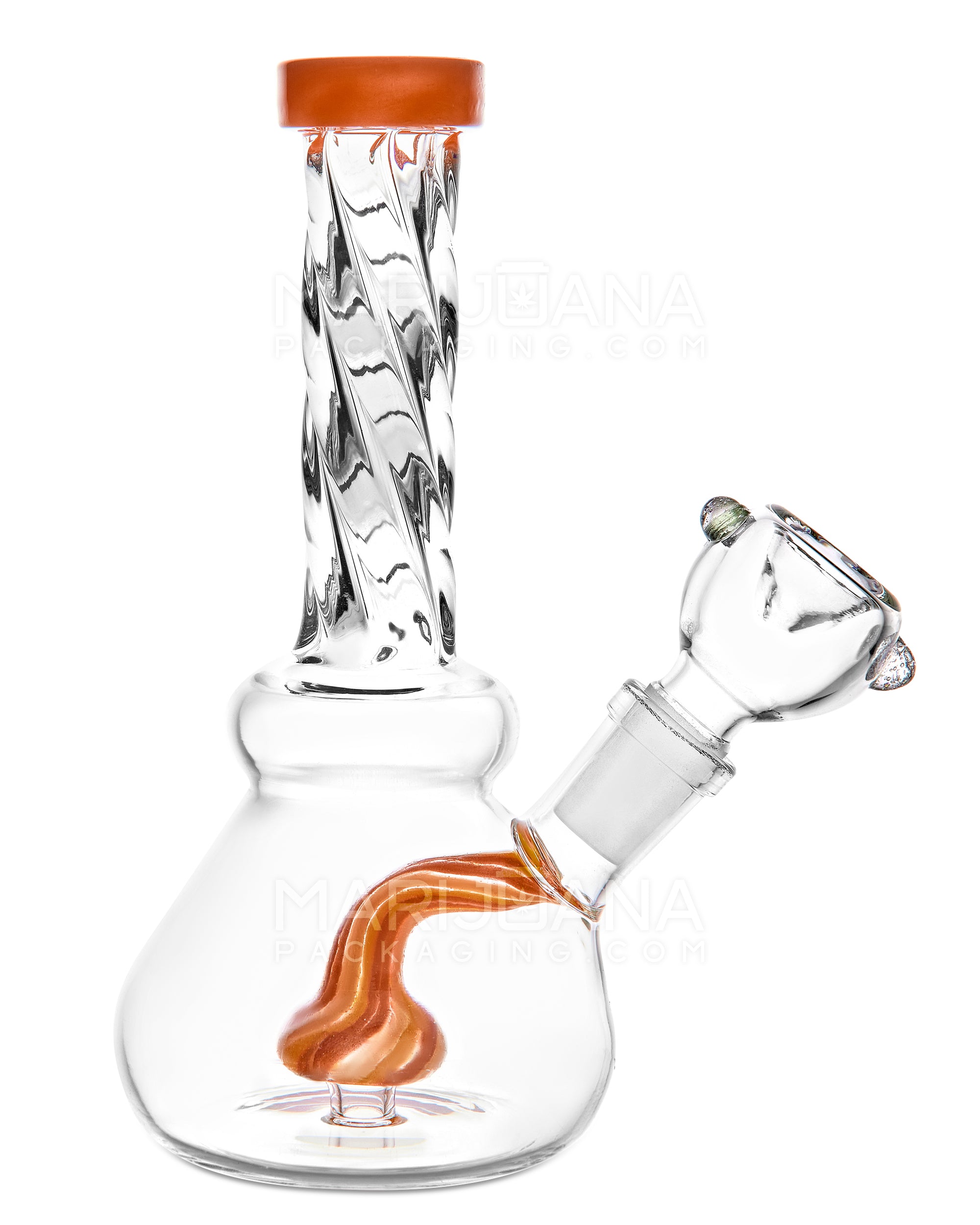 Spiral Neck Painted Circ Perc Glass Beaker Water Pipe | 6in Tall - 14mm Bowl - Assorted - 7
