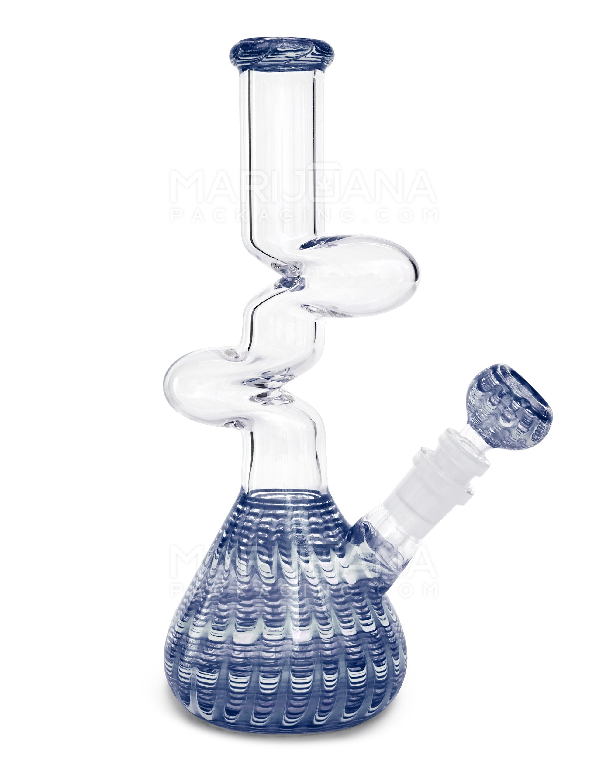 Z-Neck Raked Glass Beaker Water Pipe | 10in Tall - 14mm Bowl - Assorted - 4
