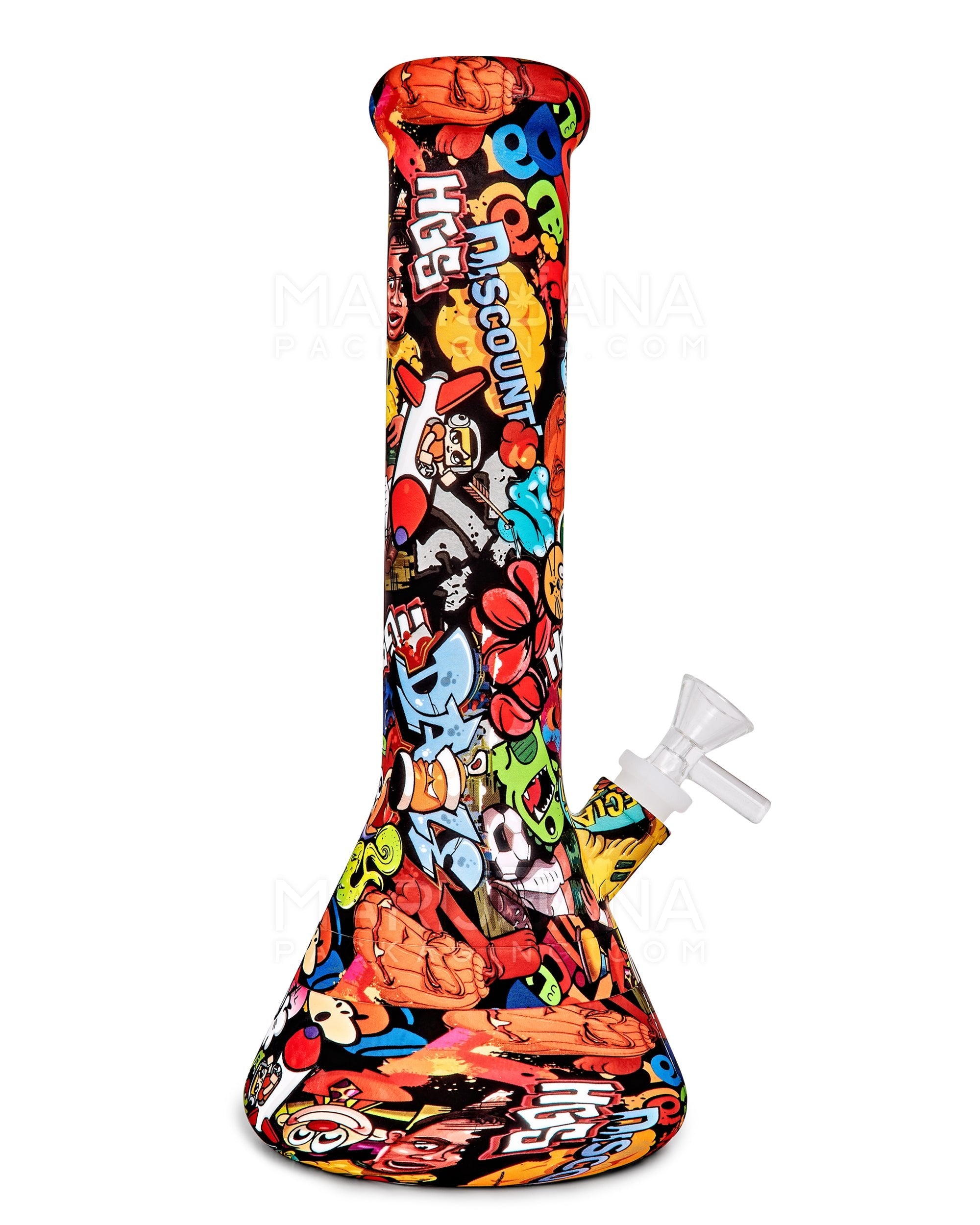 Unbreakable | Straight Neck Graphic Silicone Beaker Water Pipe | 12in Tall - 14mm Bowl - Assorted - 2