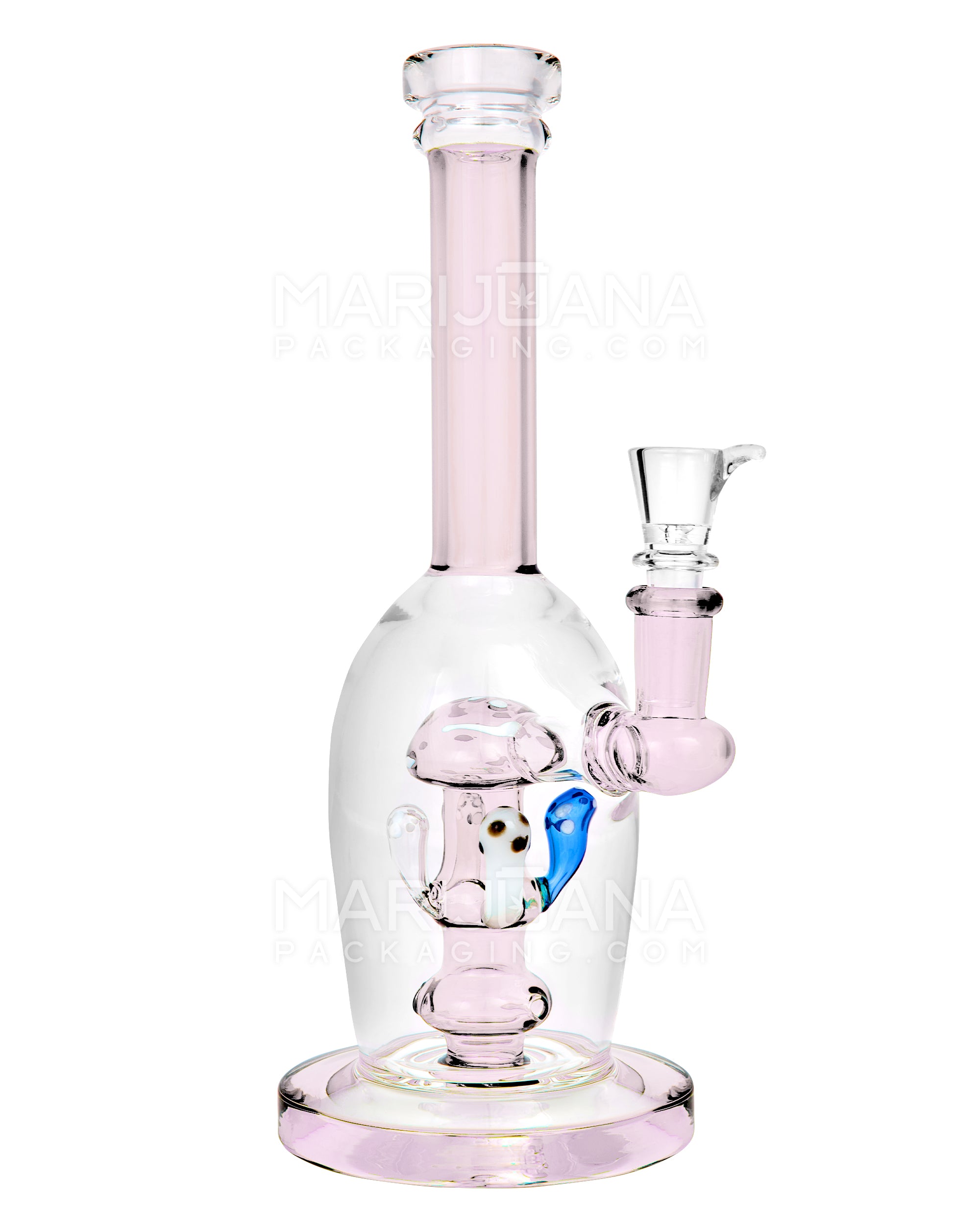 Straight Neck Mushroom Perc Glass Egg Water Pipe w/ Thick Base | 10.5in Tall - 14mm Bowl - Pink - 1