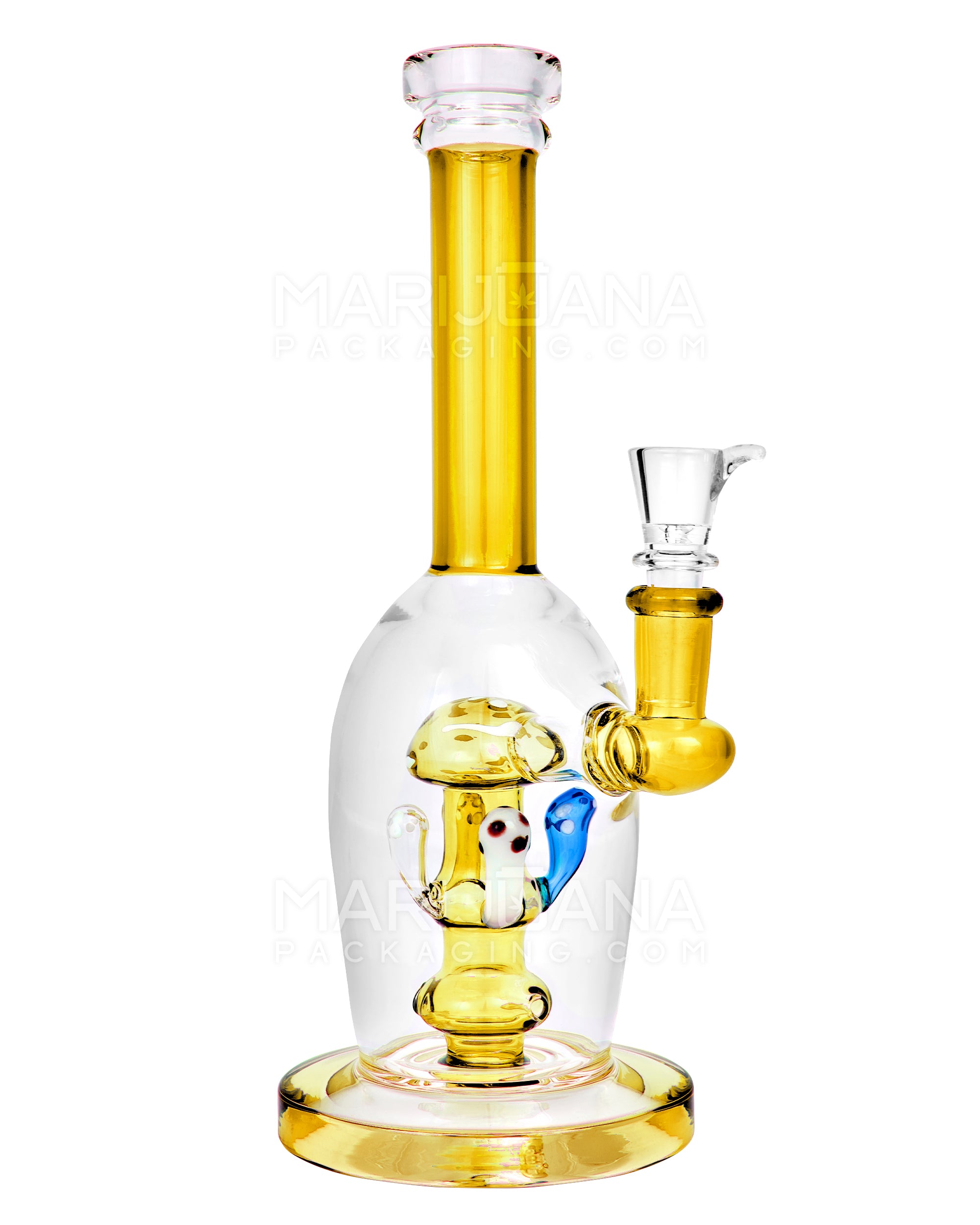 Straight Neck Mushroom Perc Glass Egg Water Pipe w/ Thick Base | 10.5in Tall - 14mm Bowl - Amber - 1