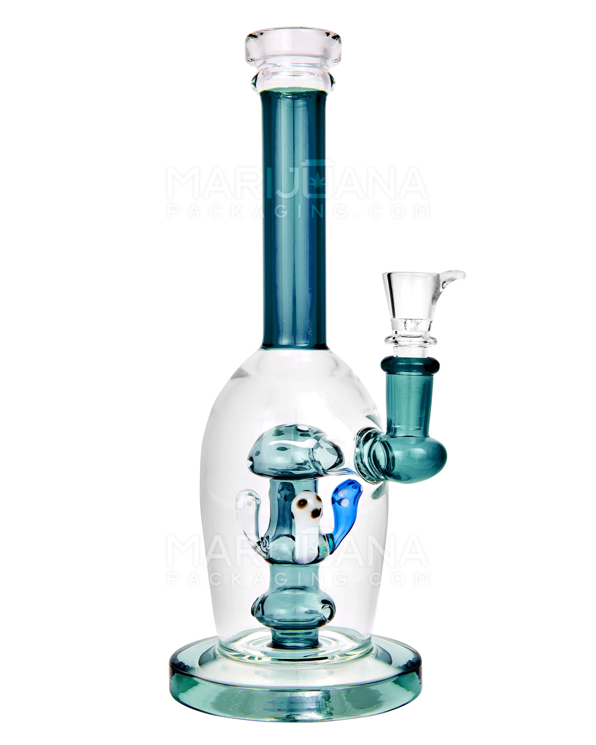 Straight Neck Mushroom Perc Glass Egg Water Pipe w/ Thick Base | 10.5in Tall - 14mm Bowl - Teal - 1