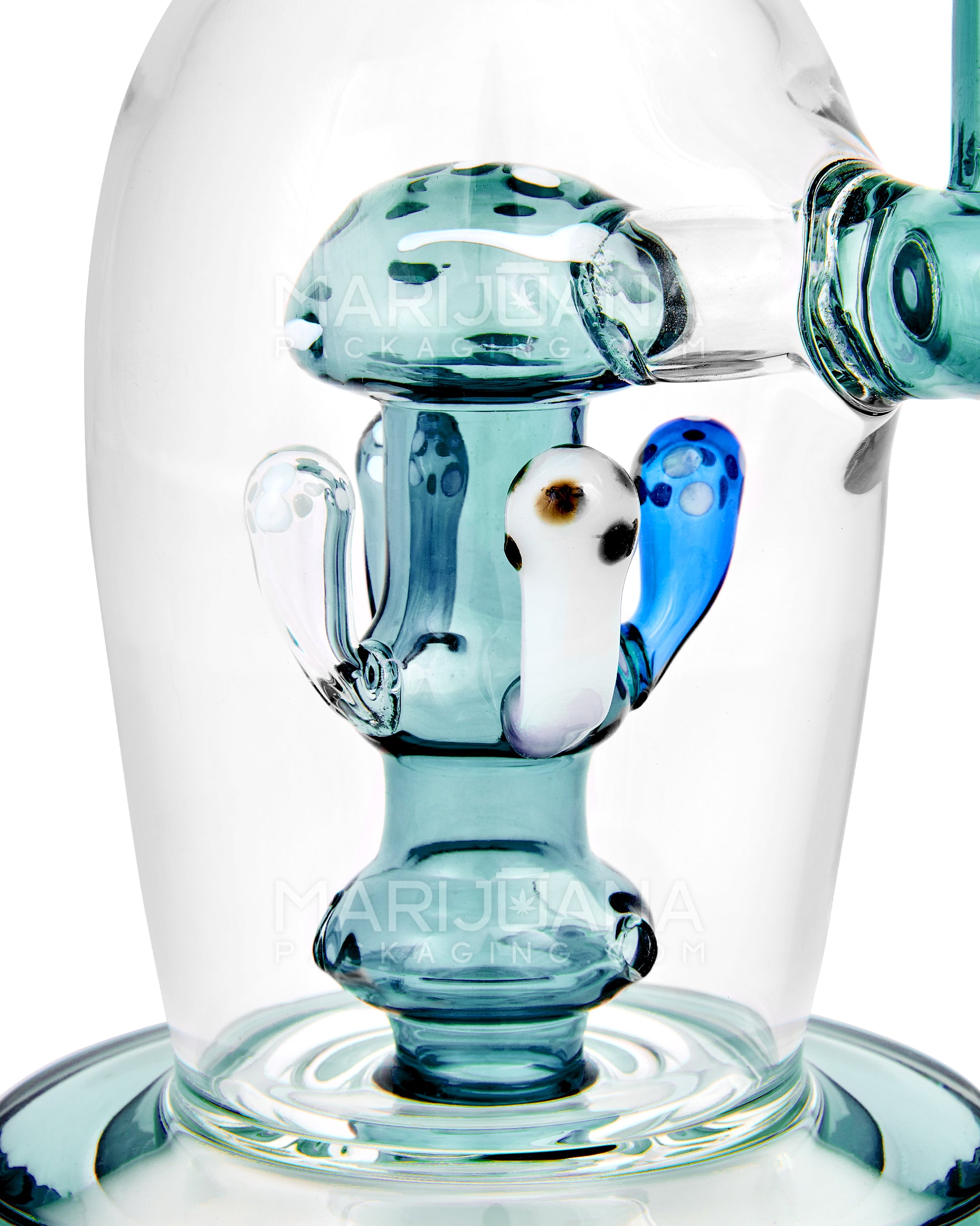 Straight Neck Mushroom Perc Glass Egg Water Pipe w/ Thick Base | 10.5in Tall - 14mm Bowl - Teal - 2