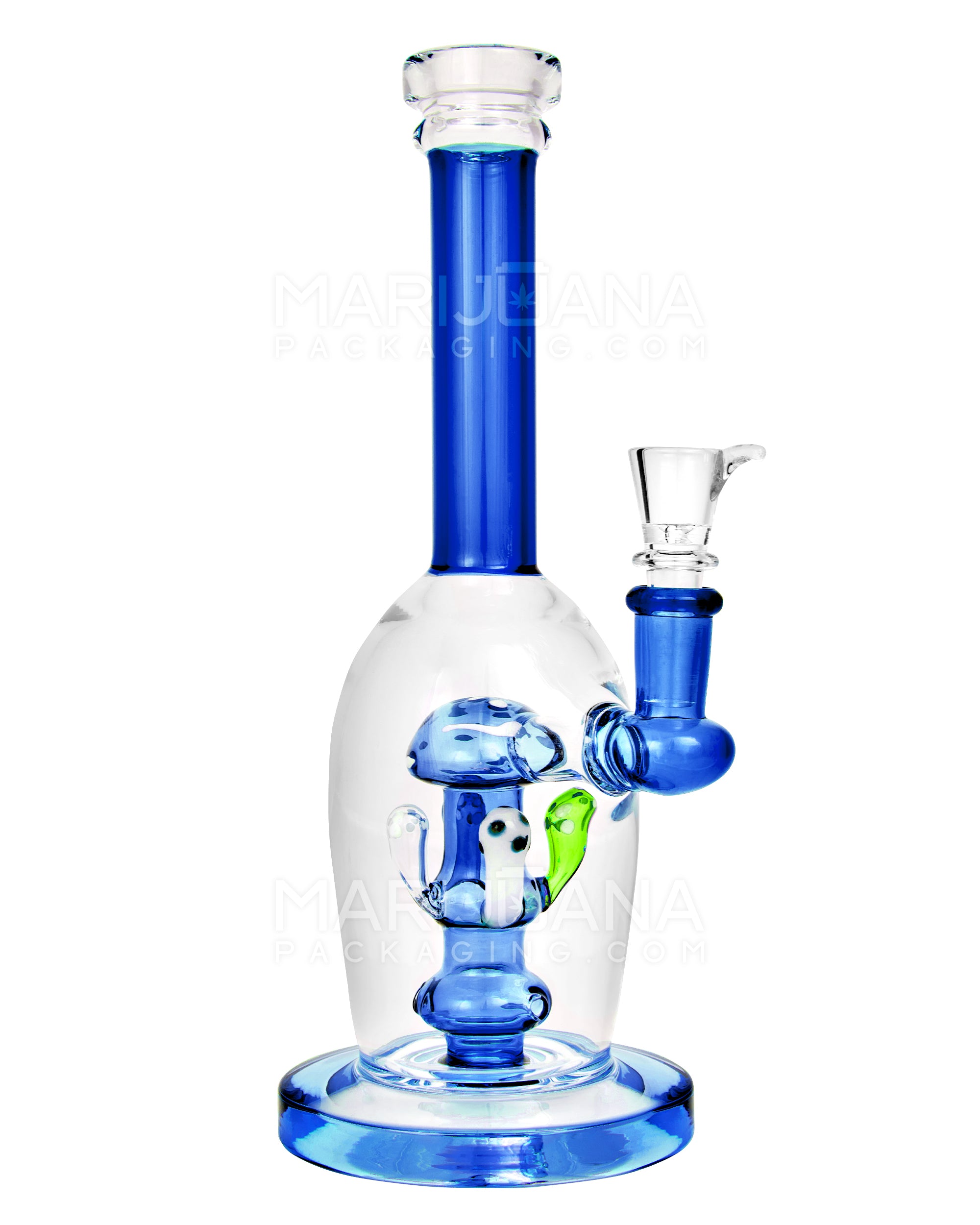 Straight Neck Mushroom Perc Glass Egg Water Pipe w/ Thick Base | 10.5in Tall - 14mm Bowl - Blue - 1