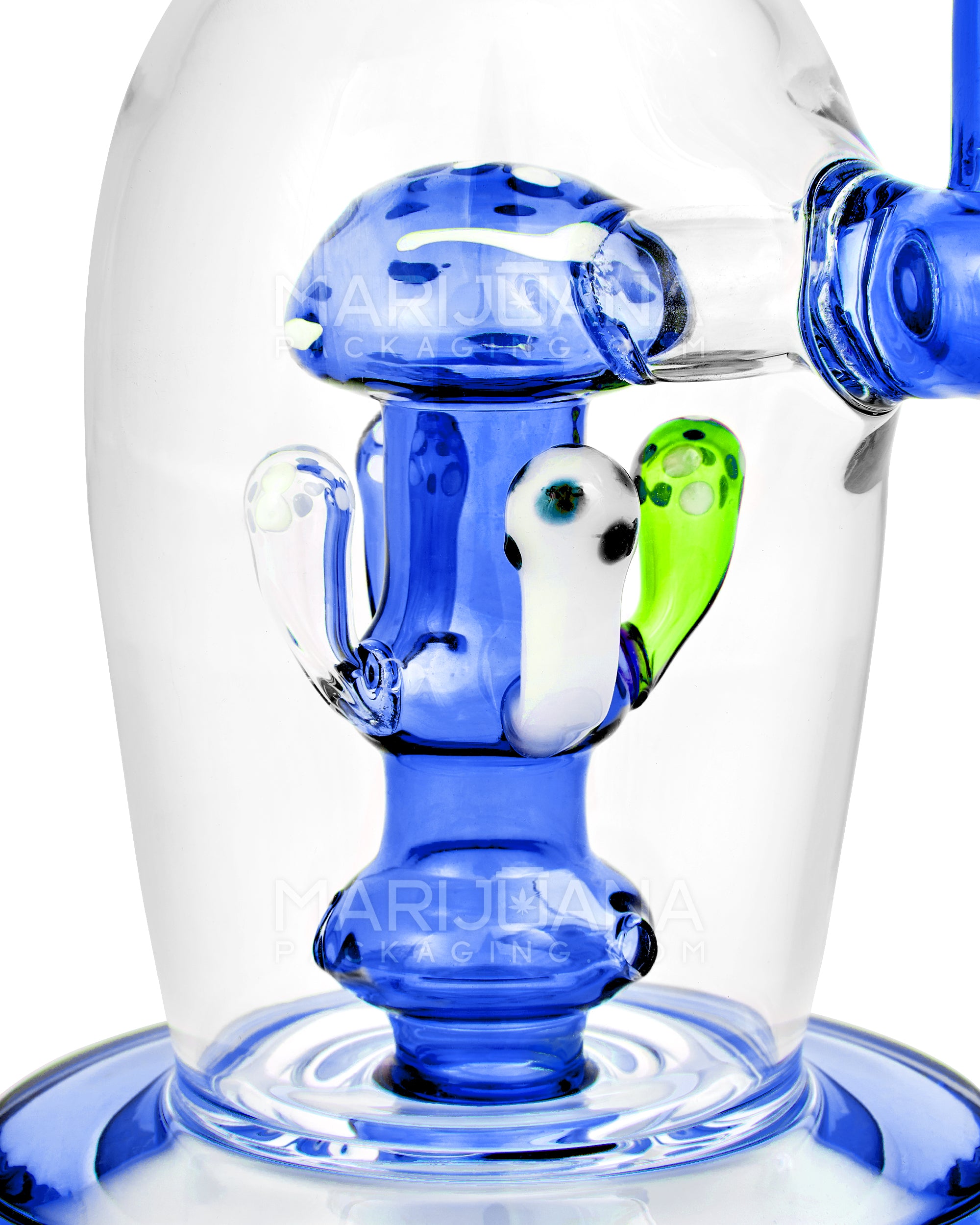 Straight Neck Mushroom Perc Glass Egg Water Pipe w/ Thick Base | 10.5in Tall - 14mm Bowl - Blue - 2