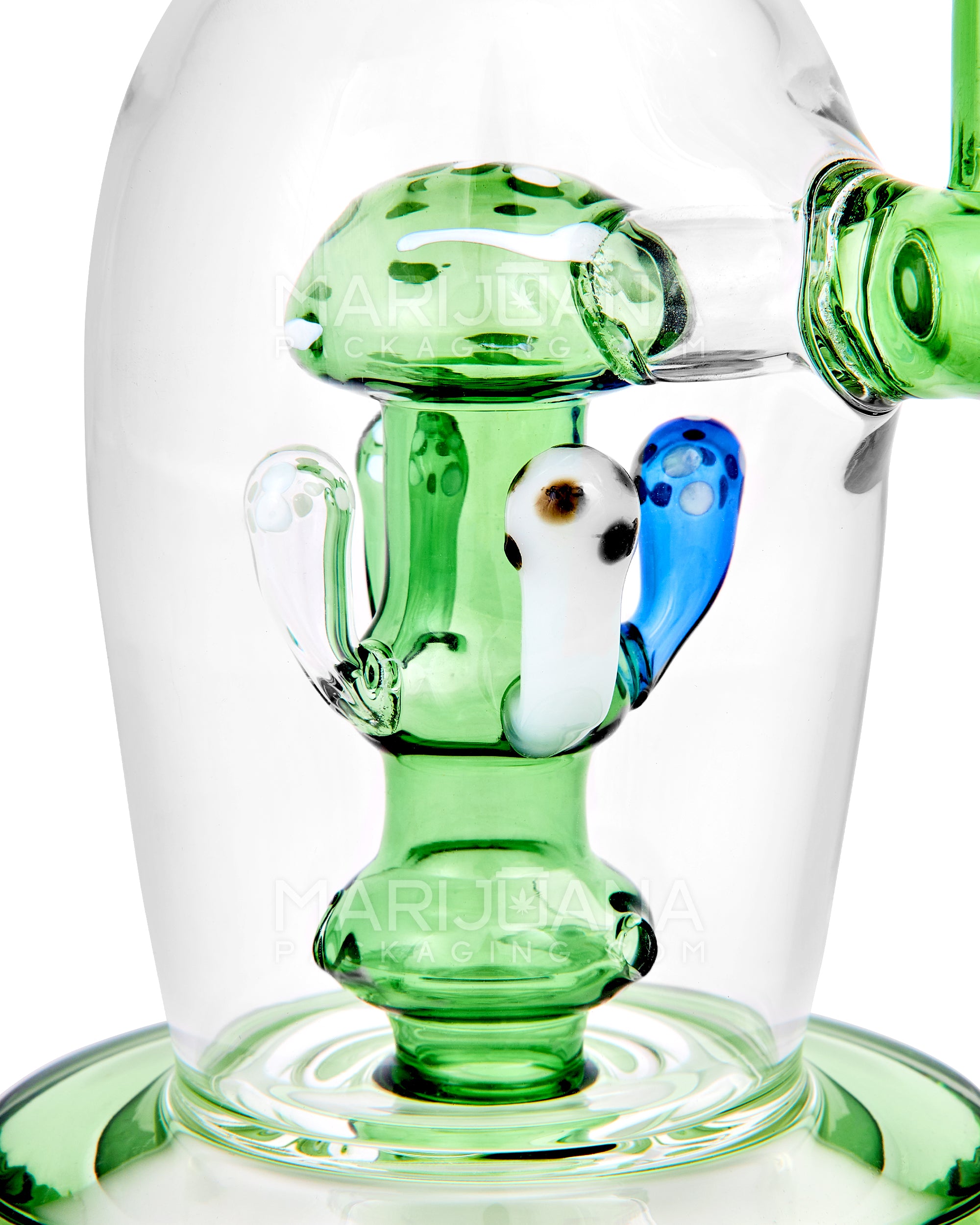 Straight Neck Mushroom Perc Glass Egg Water Pipe w/ Thick Base | 10.5in Tall - 14mm Bowl - Green - 2