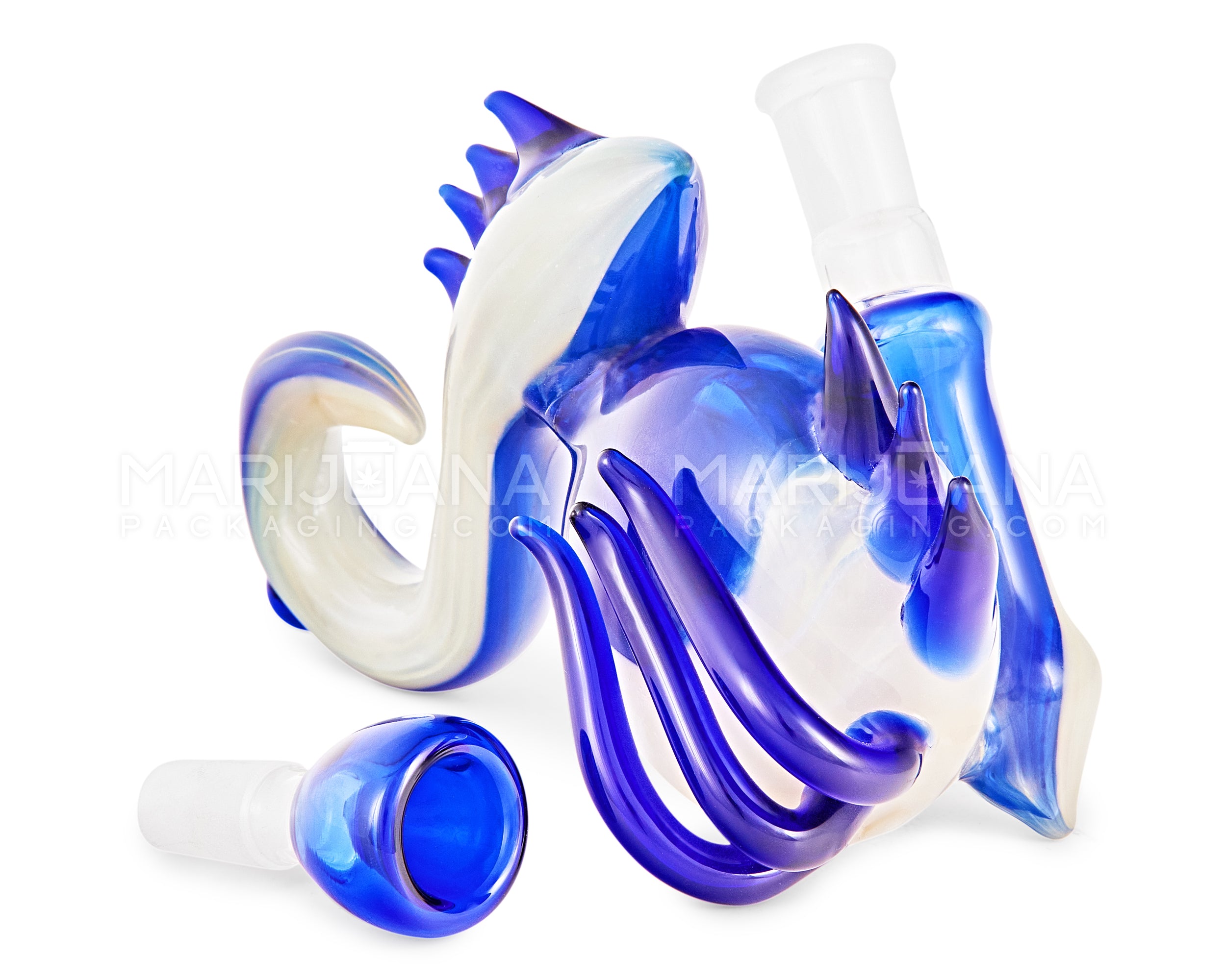 Heady | Color Pull & Gold Fumed Dragon Glass Bubbler w/ Removable Bowl & Glass Horns | 6in Long - 14mm Bowl - Assorted - 10