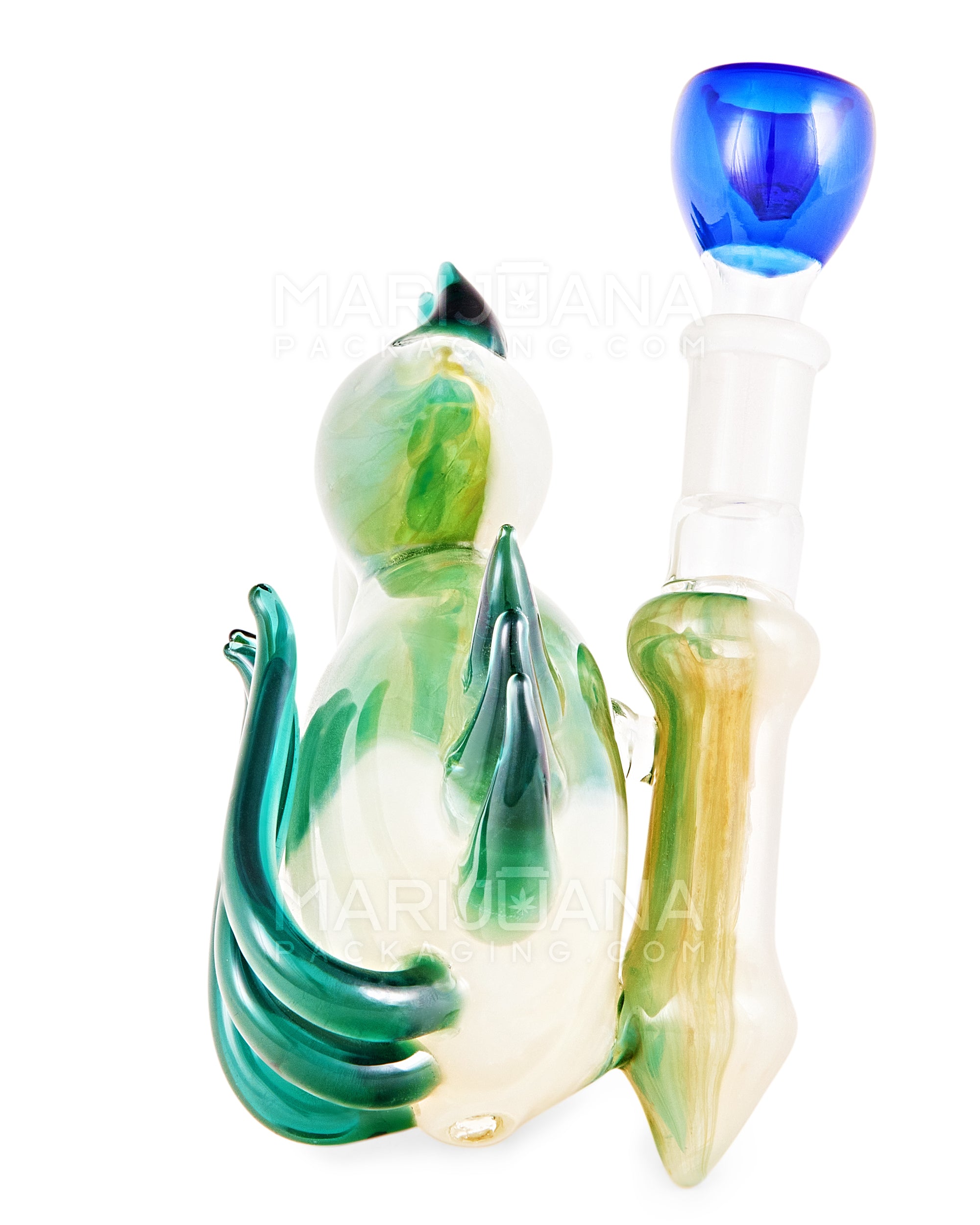 Heady | Color Pull & Gold Fumed Dragon Glass Bubbler w/ Removable Bowl & Glass Horns | 6in Long - 14mm Bowl - Assorted - 4