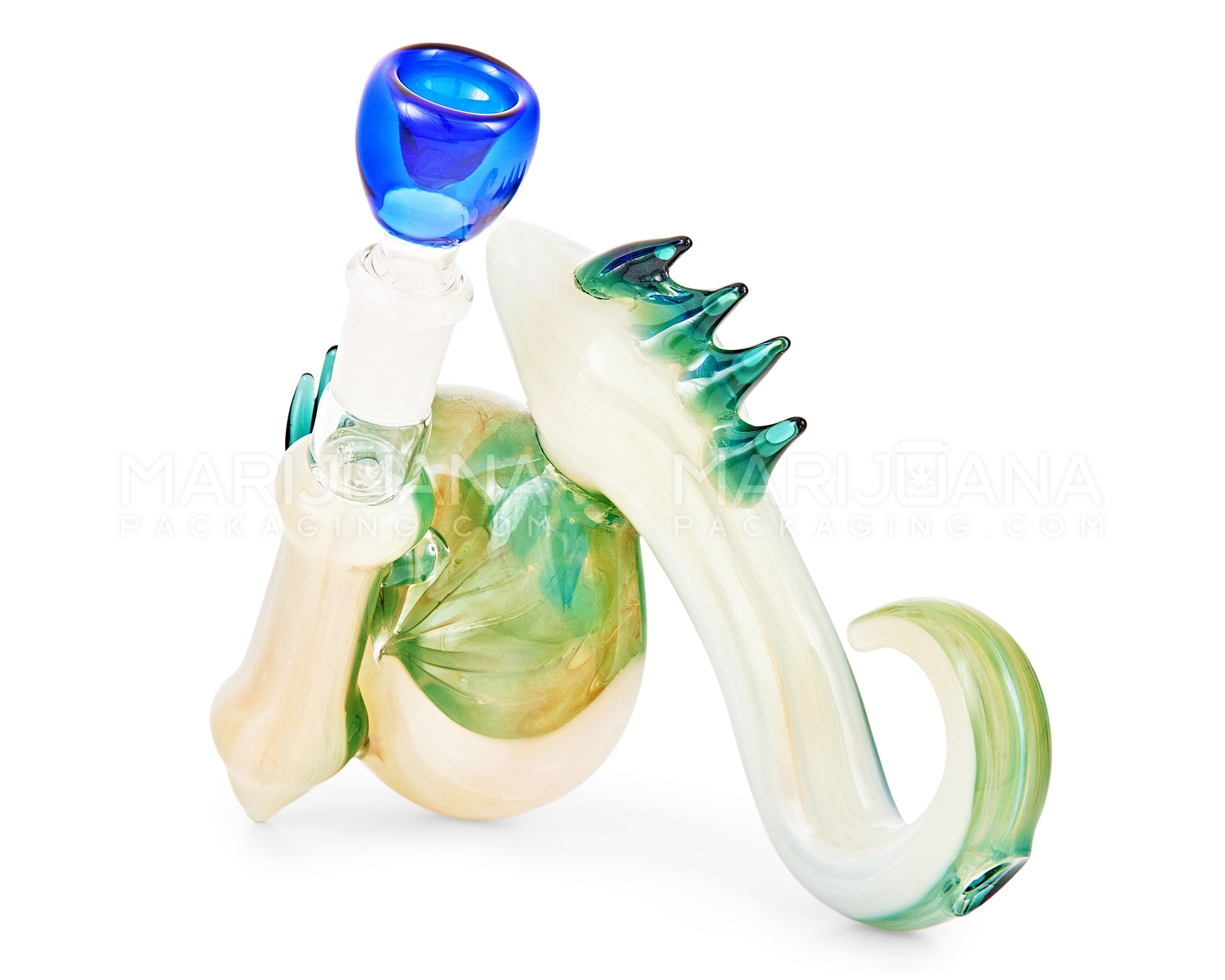 Heady | Color Pull & Gold Fumed Dragon Glass Bubbler w/ Removable Bowl & Glass Horns | 6in Long - 14mm Bowl - Assorted - 5