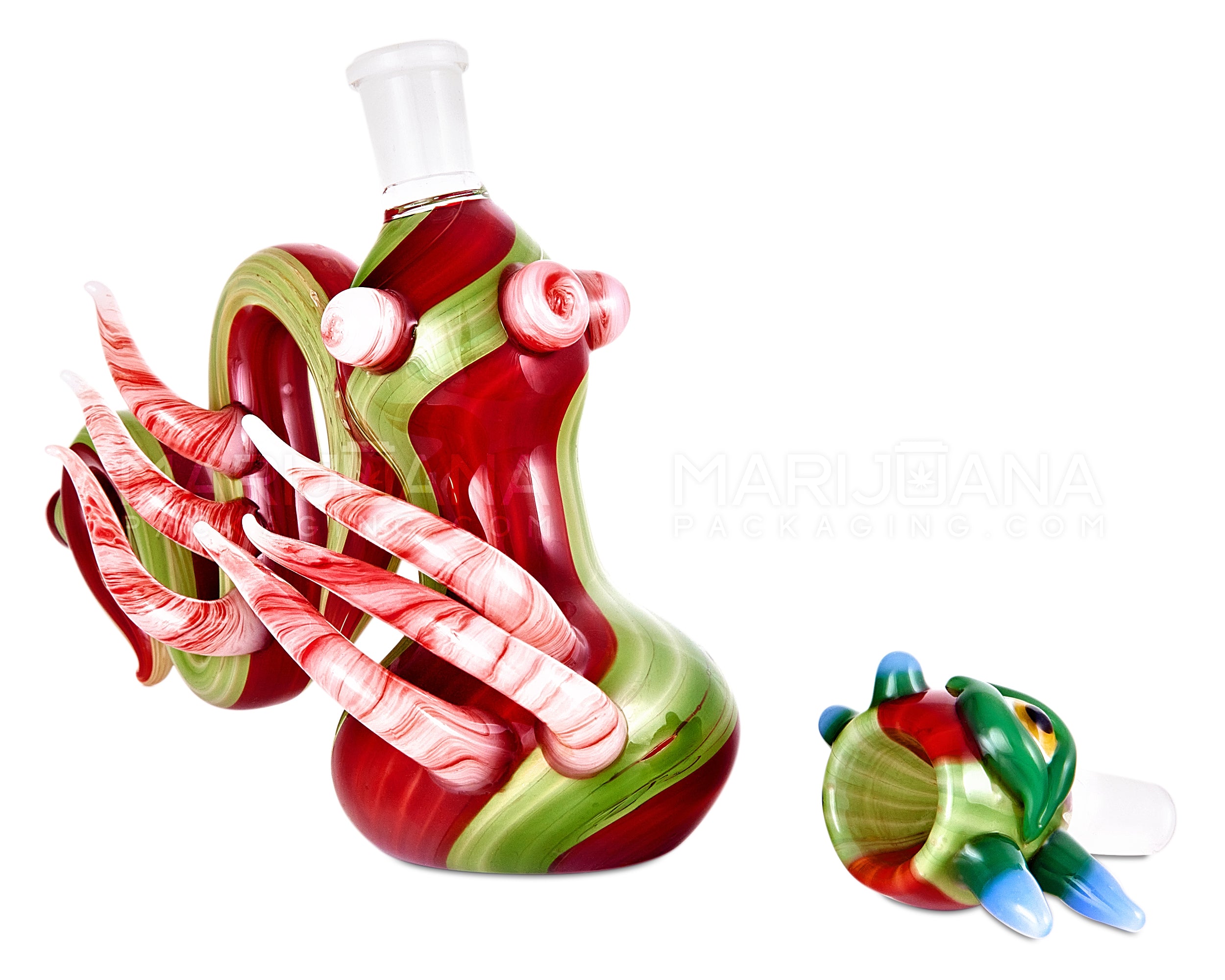 Heady | Color Pull Dragon Glass Bubbler w/ Removable Bowl & Glass Horns | 6in Long - 14mm Bowl - Assorted - 14