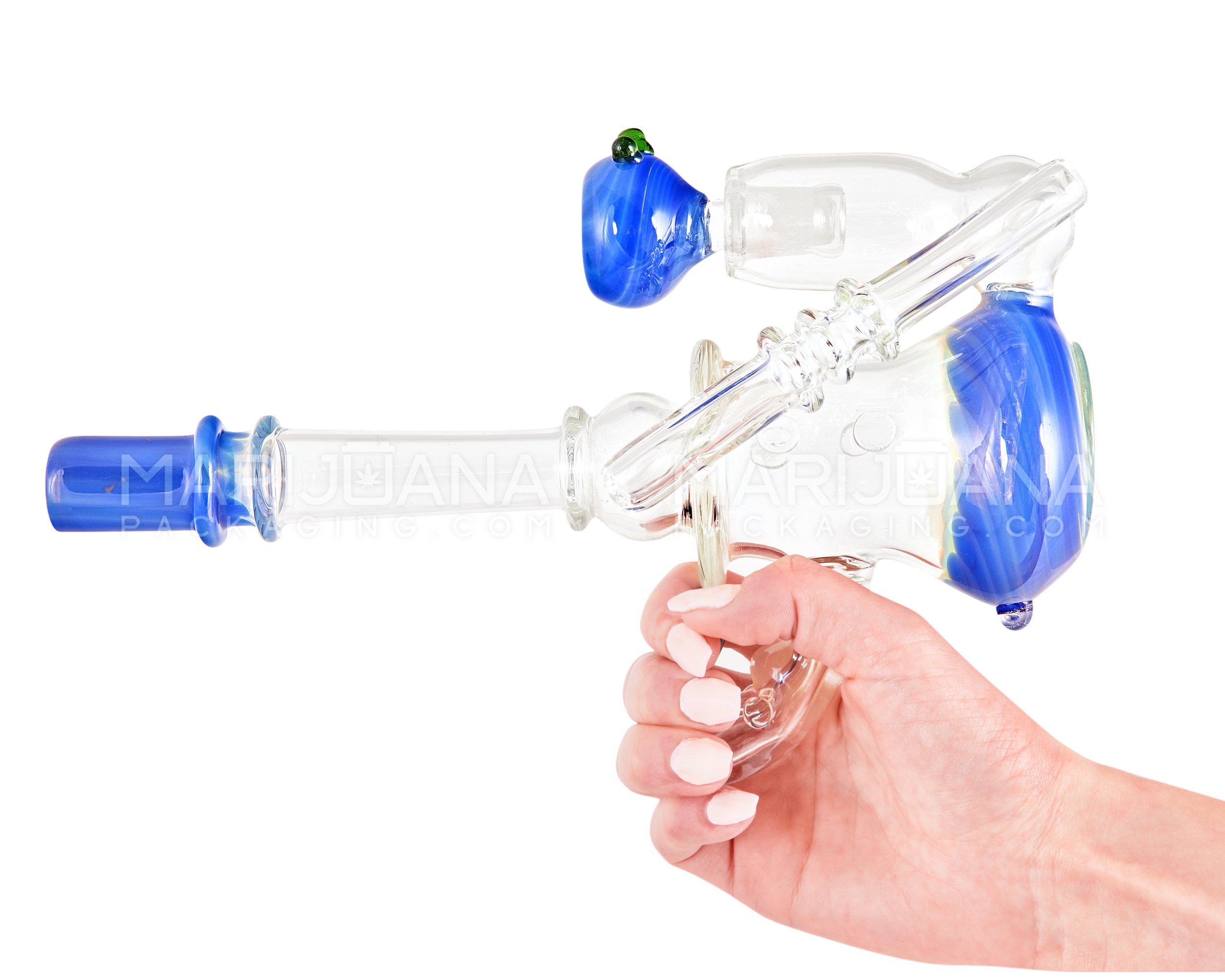 Heady | Straight Neck Inline Perc Color Pull Glass Ray Gun Water Pipe | 9.5in Tall - 14mm Bowl - Assorted - 8