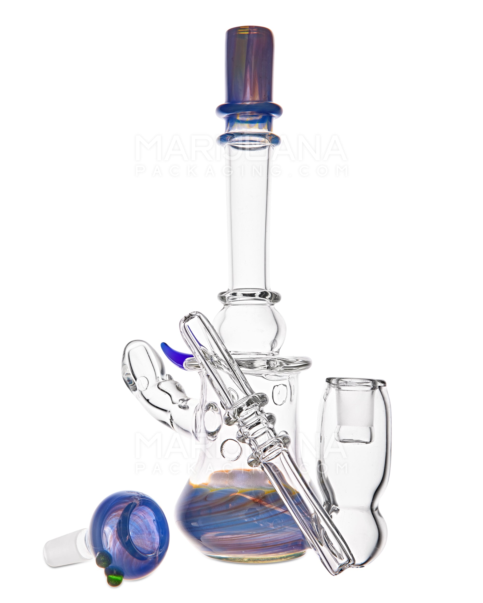 Heady | Straight Neck Inline Perc Color Pull Glass Ray Gun Water Pipe | 9.5in Tall - 14mm Bowl - Assorted - 3