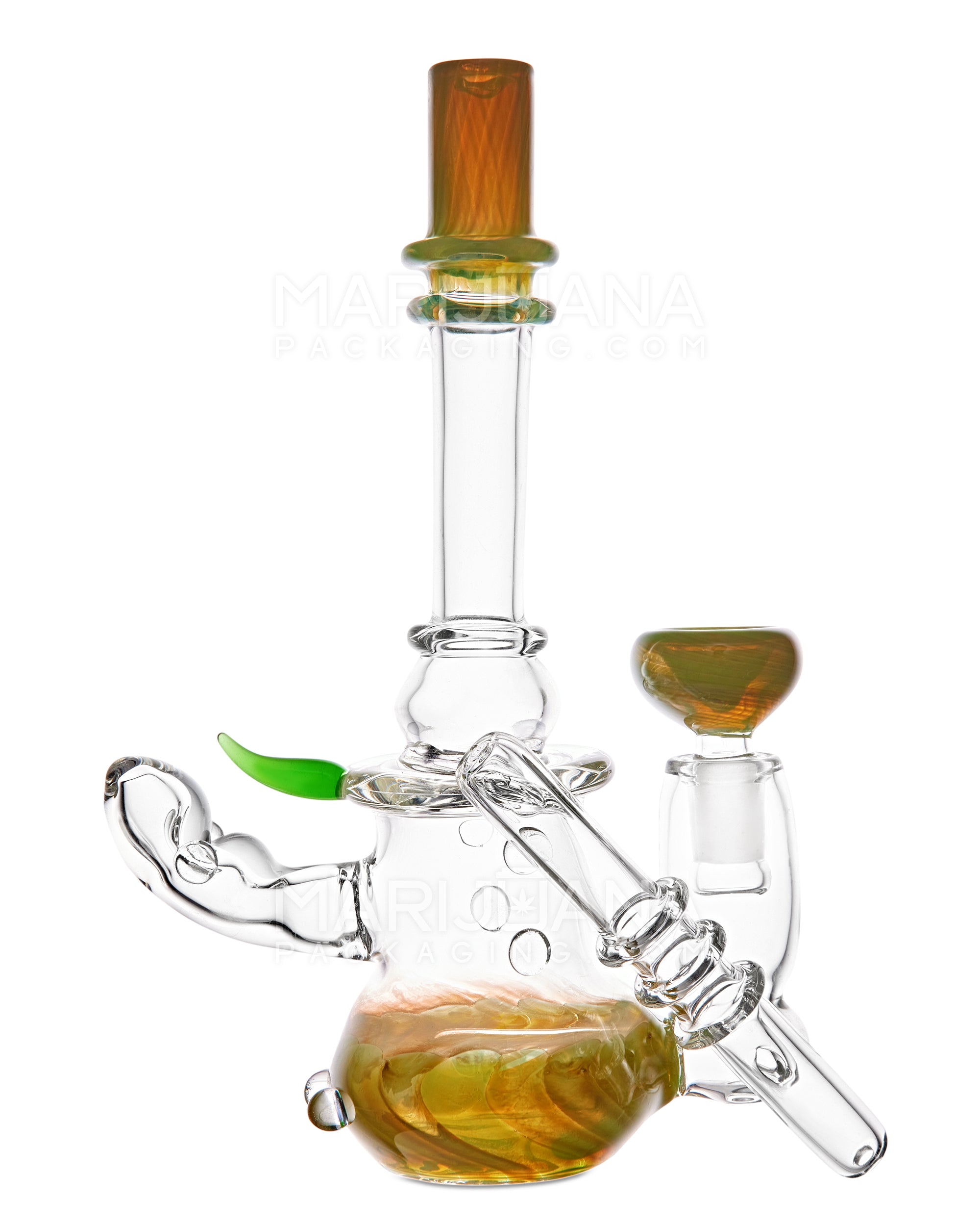 Heady | Straight Neck Inline Perc Color Pull Glass Ray Gun Water Pipe | 9.5in Tall - 14mm Bowl - Assorted - 10