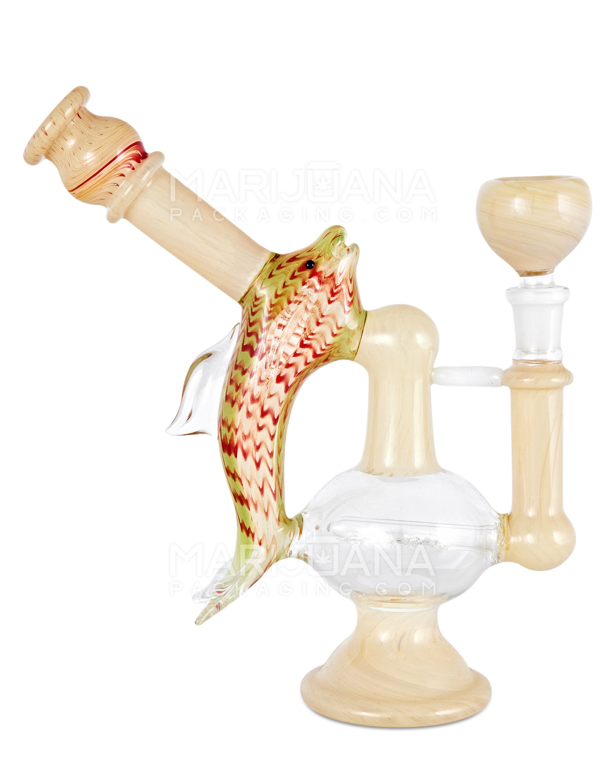 Heady | Angled Neck Inline Perc Raked & Color Pull Glass Dolphin Water Pipe | 7.5in Tall - 14mm Bowl - Assorted - 2