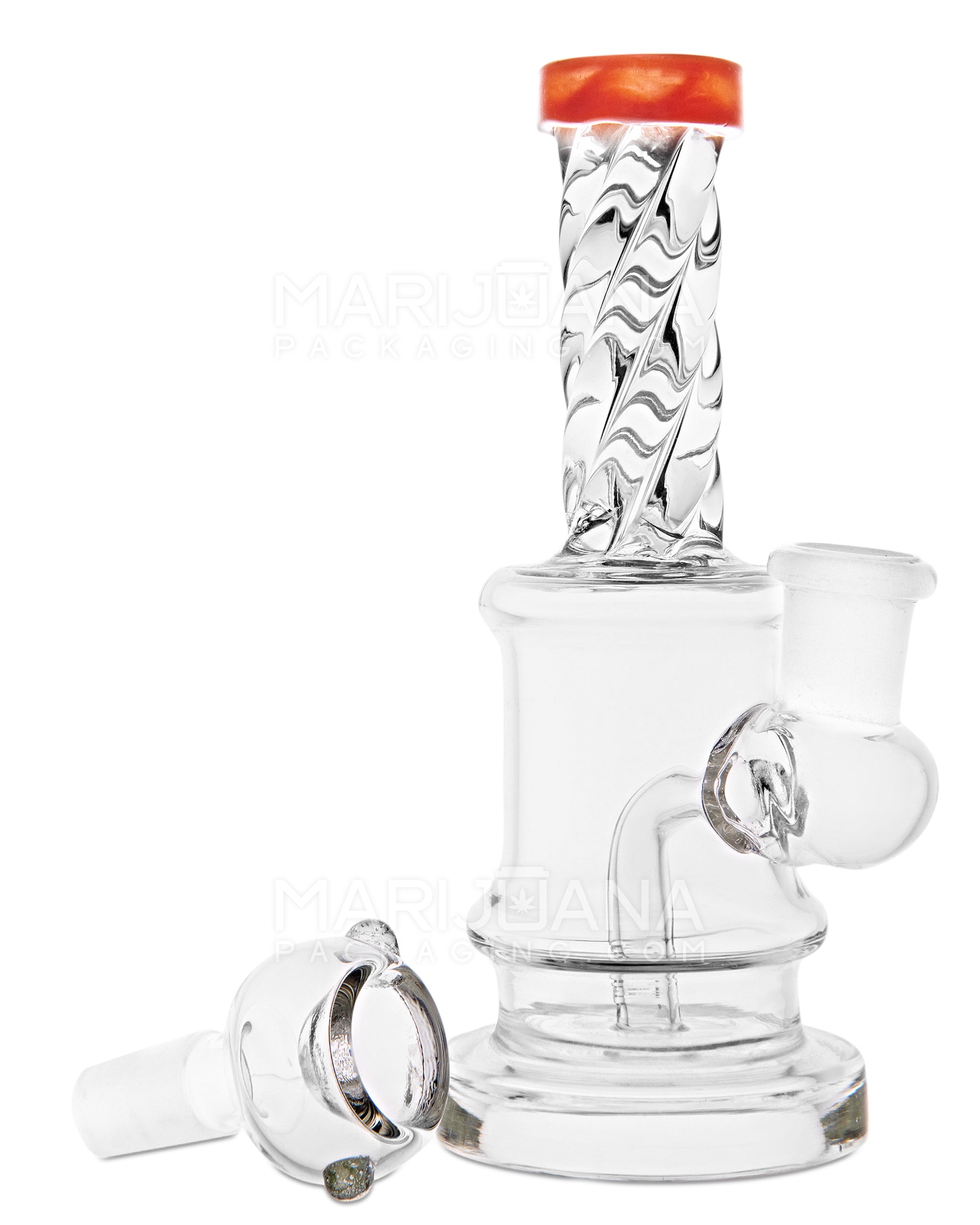 Spiral Neck Diffused Perc Glass Bell Water Pipe w/ Thick Base | 6in Tall - 14mm Bowl - Orange - 2